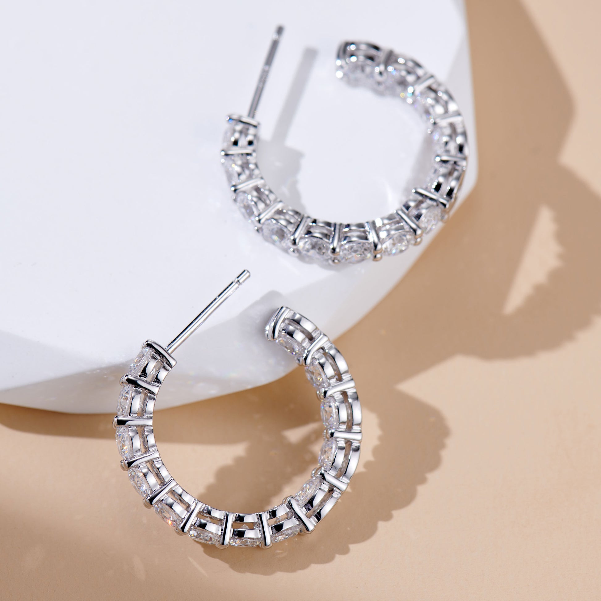 Stylish Zirconia Hoop Earrings| Silver Earrings