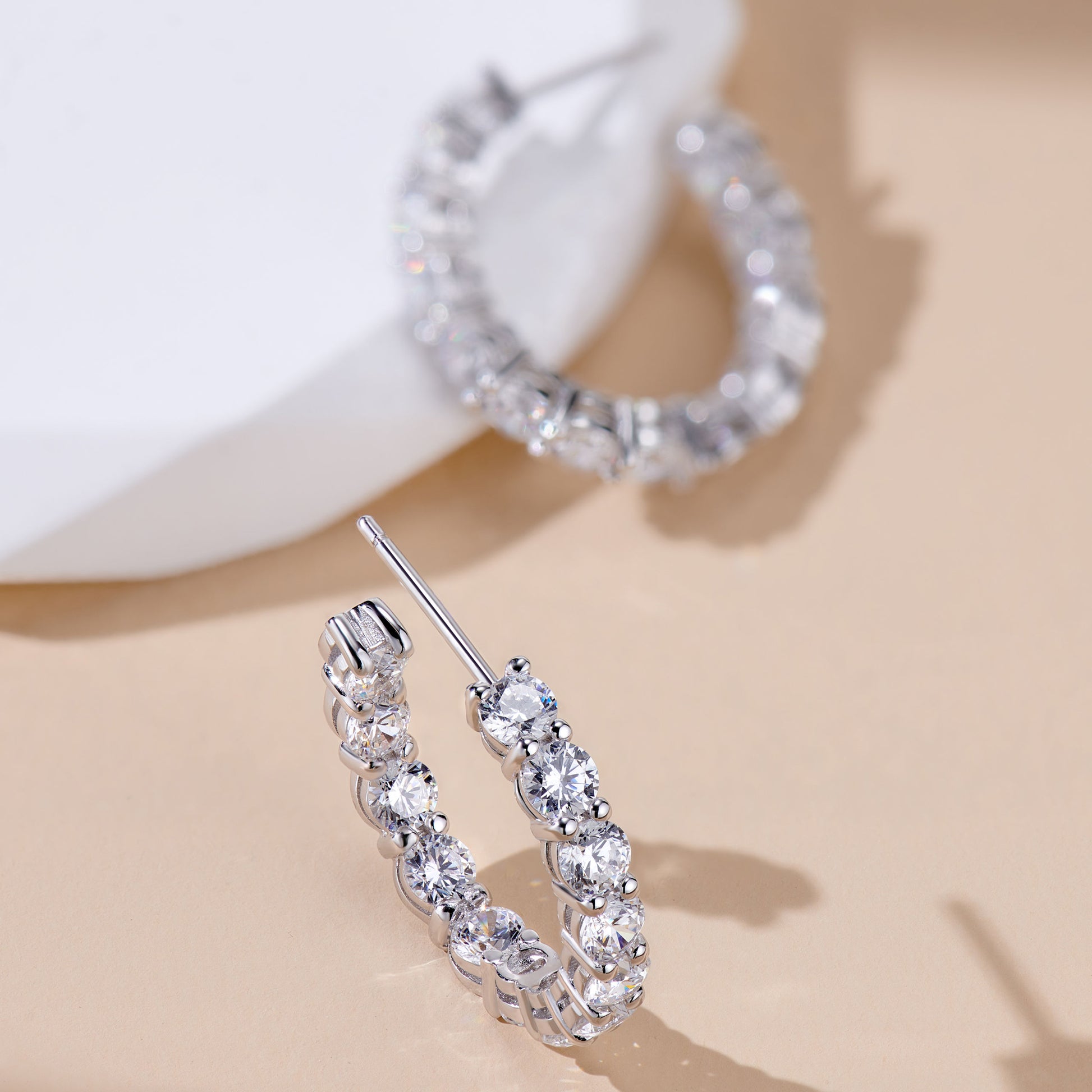 Stylish Zirconia Hoop Earrings| Silver Earrings