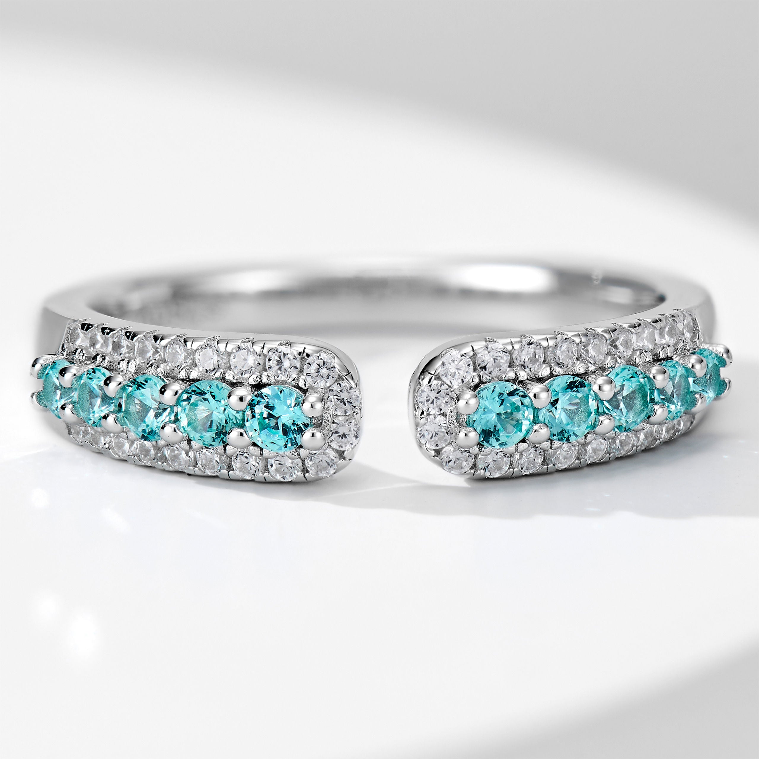 Half Gemstone Open Row Ring| Silver Ring