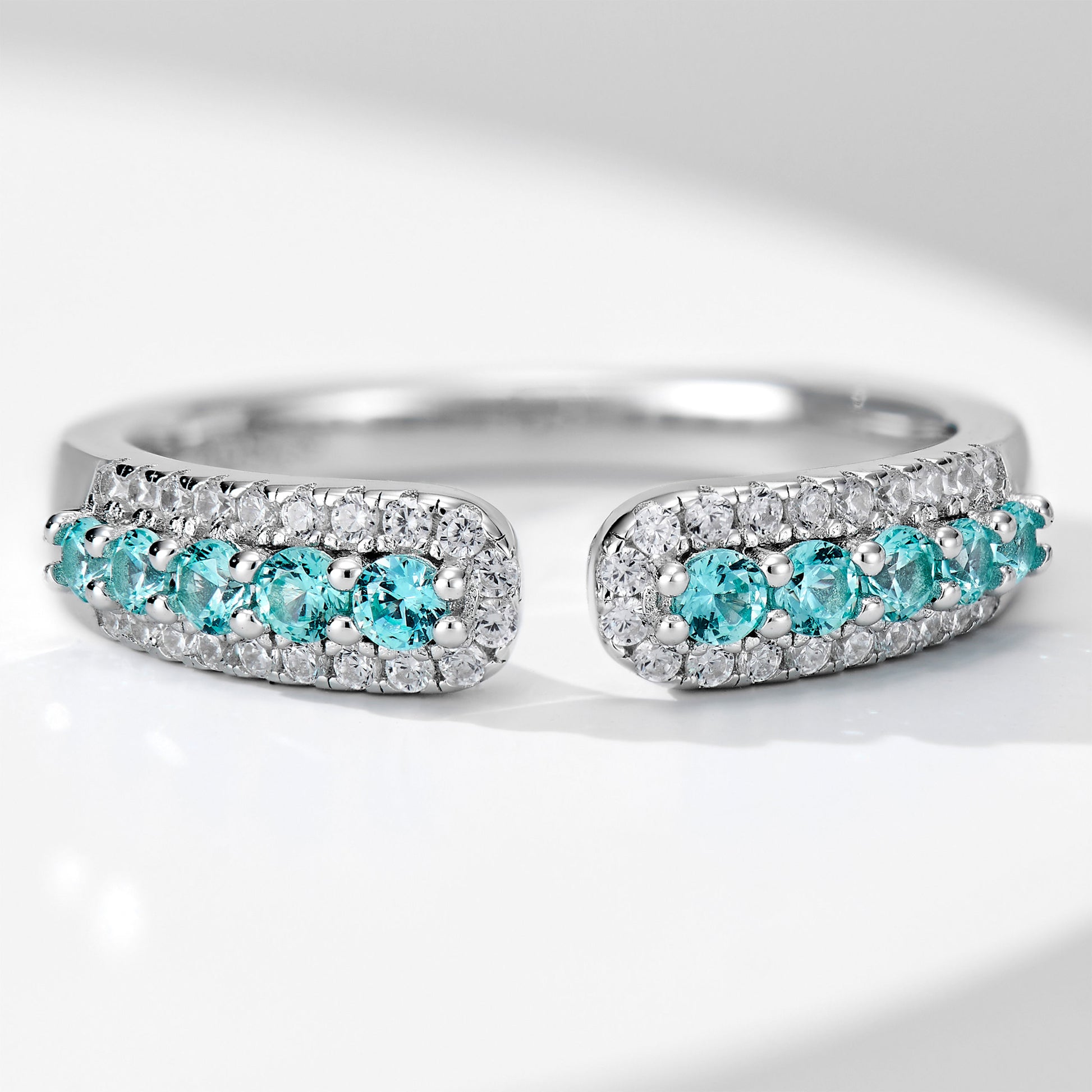 Half Gemstone Open Row Ring| Silver Ring
