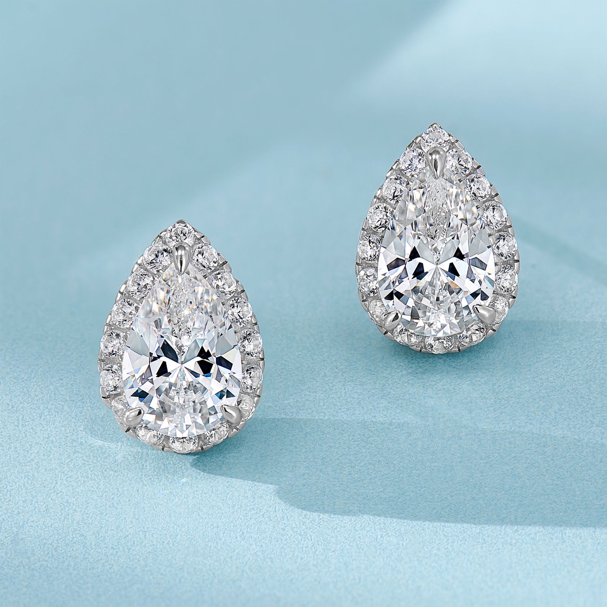 Pear-Cut Halo Stud Earrings | Silver Earrings