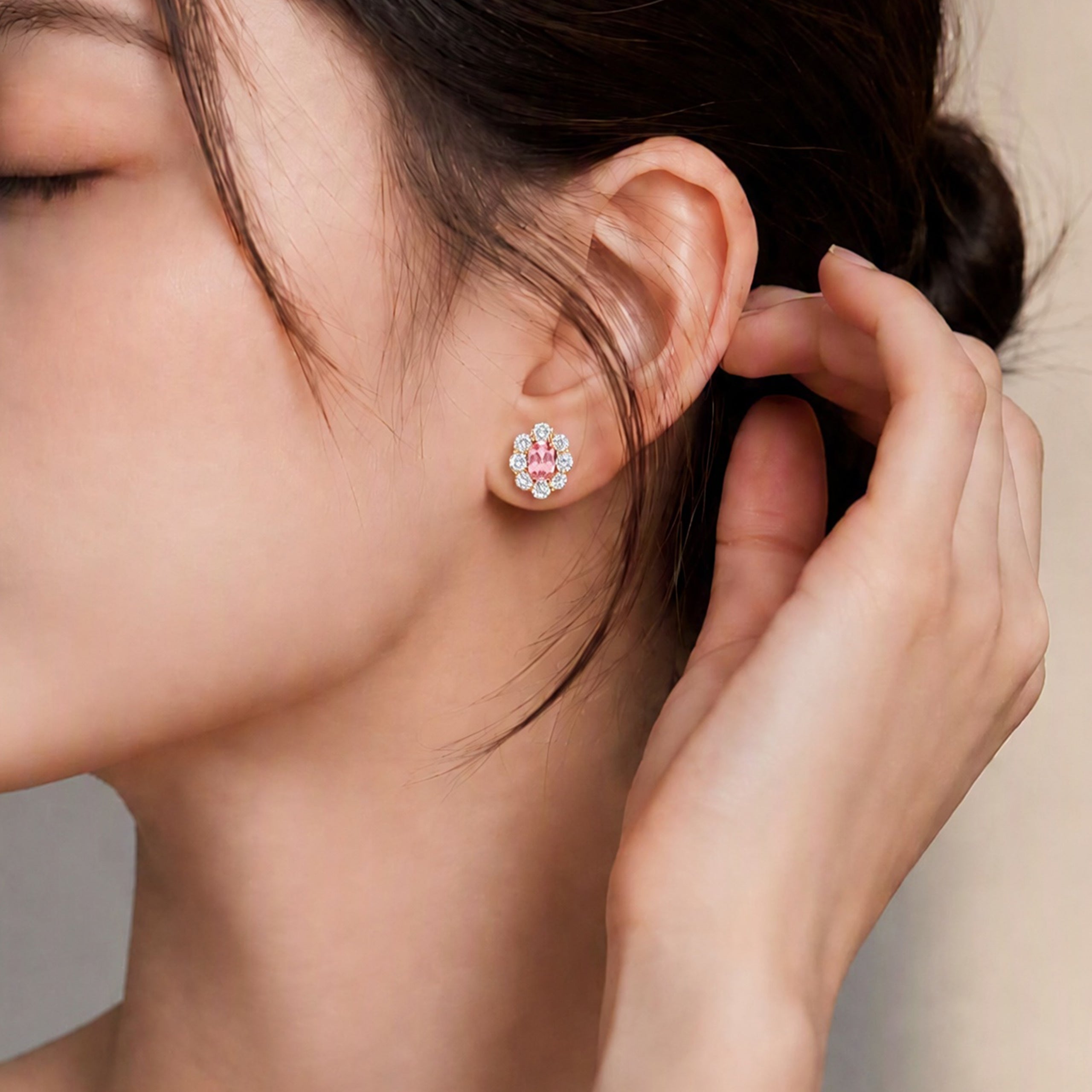 Lab-Grown Padparadscha Oval Stud Earrings | Silver Earrings