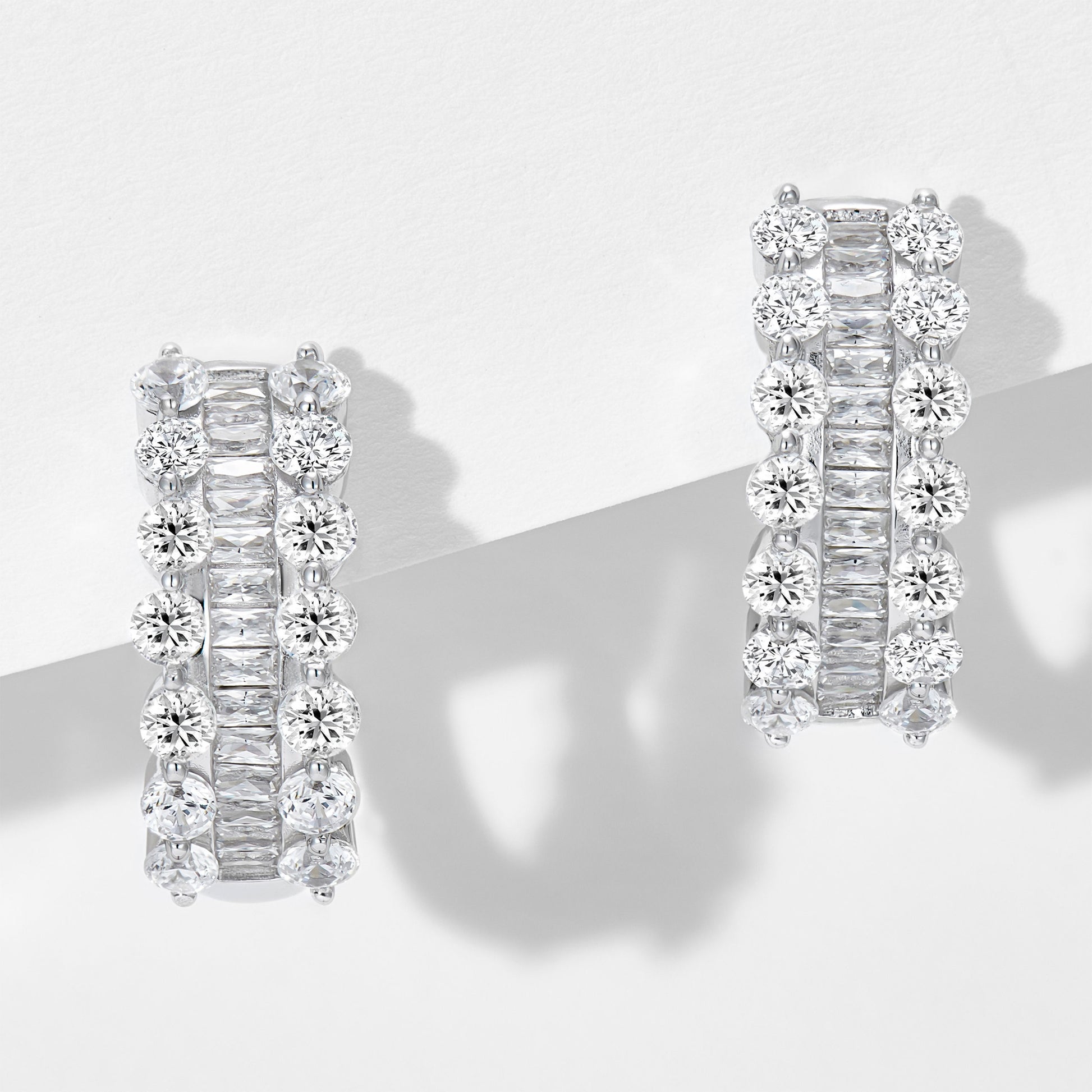 Elegant Zirconia Huggie Hoop Earrings | Silver Earrings