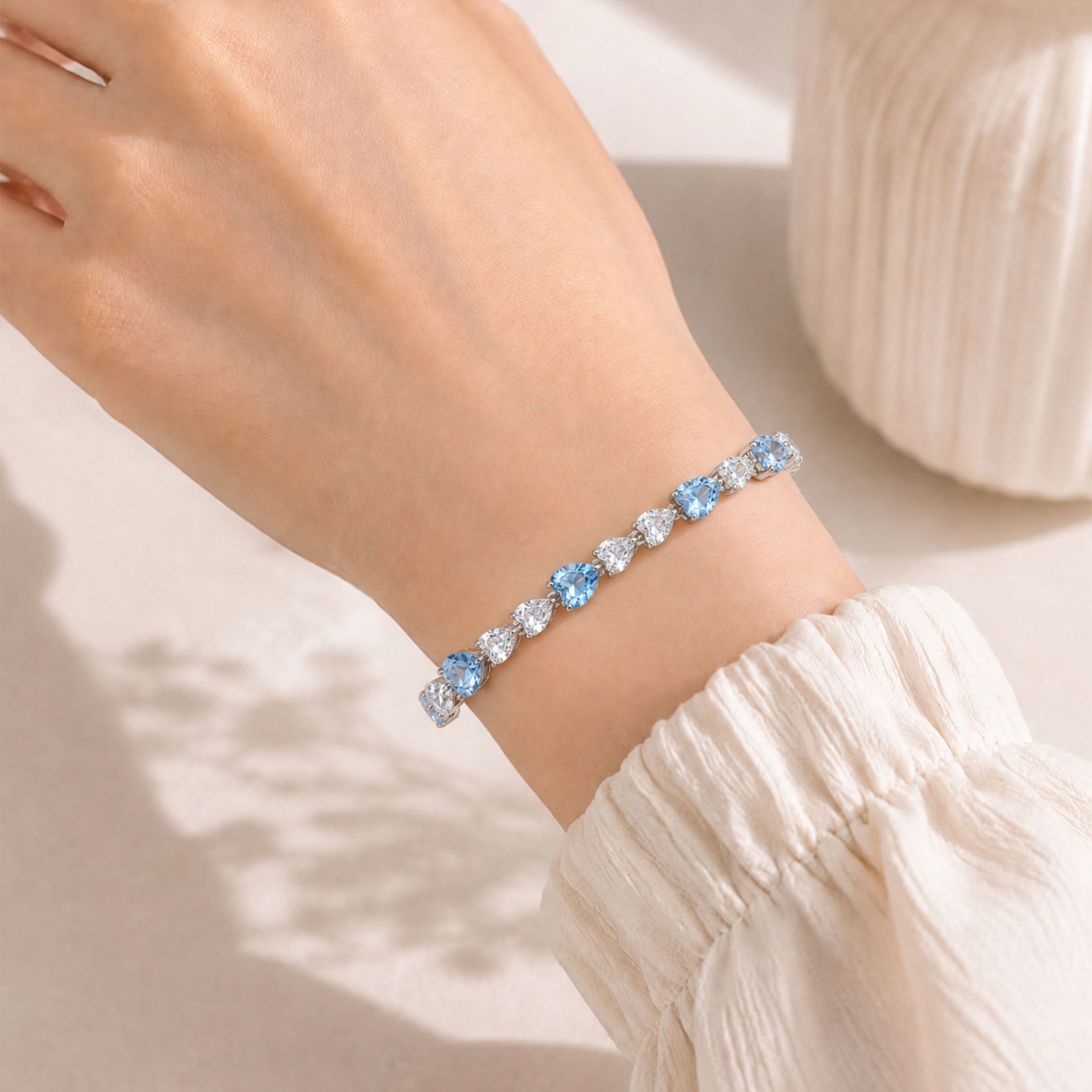 Blue Gemstone Heart Bracelet ｜Silver Bracelet