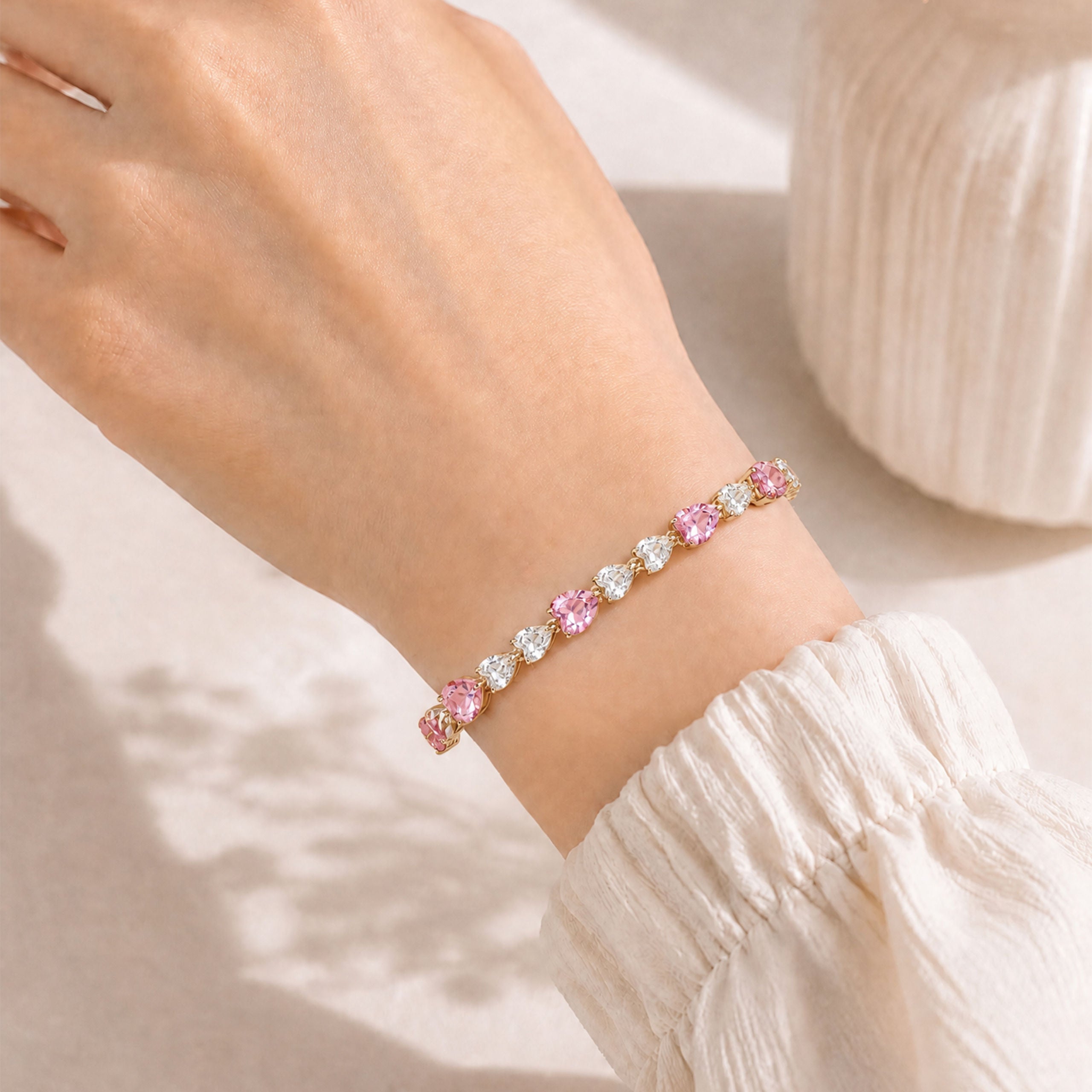 Lab Grown Padparadscha Heart Bracelet ｜Silver Bracelet