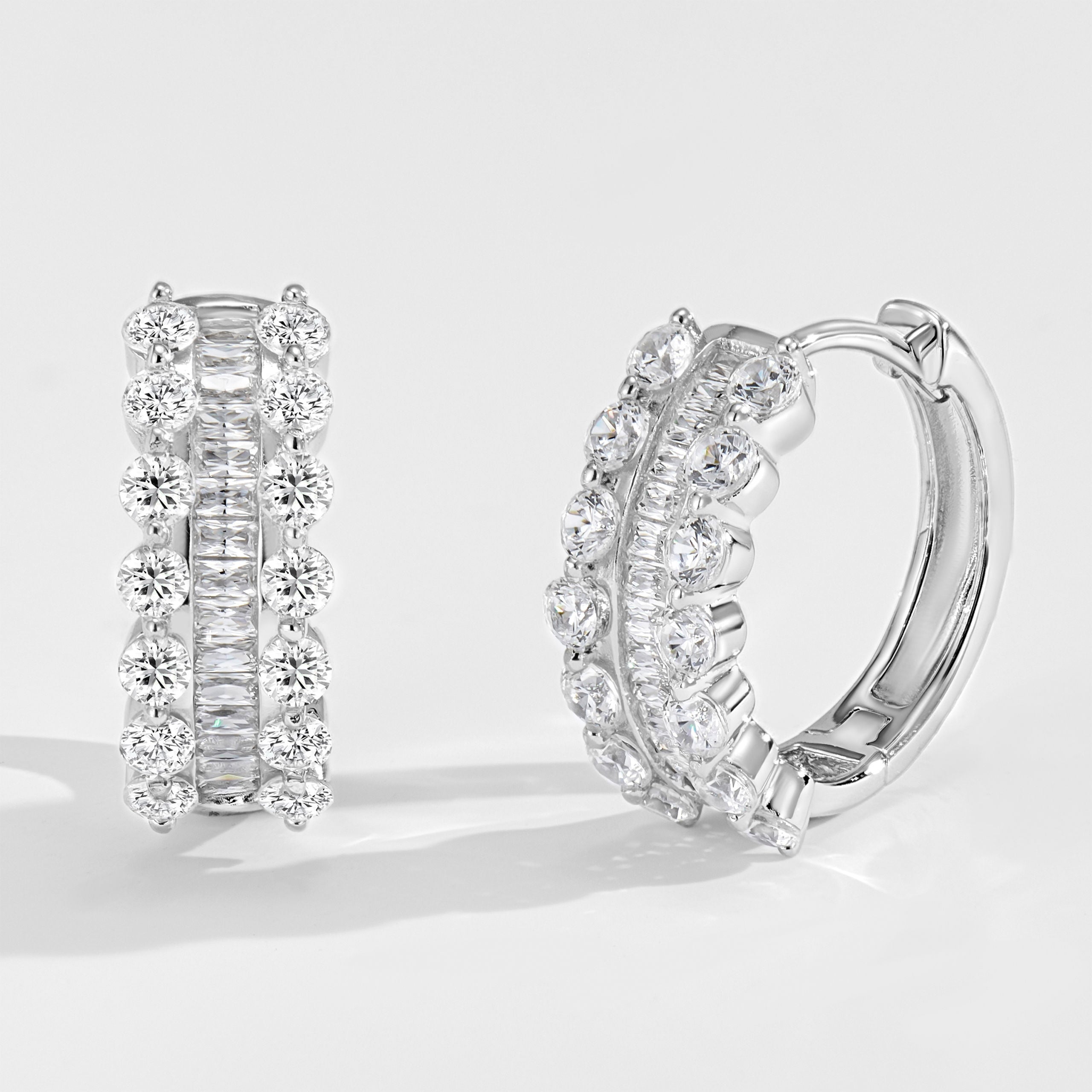 Elegant Zirconia Huggie Hoop Earrings | Silver Earrings