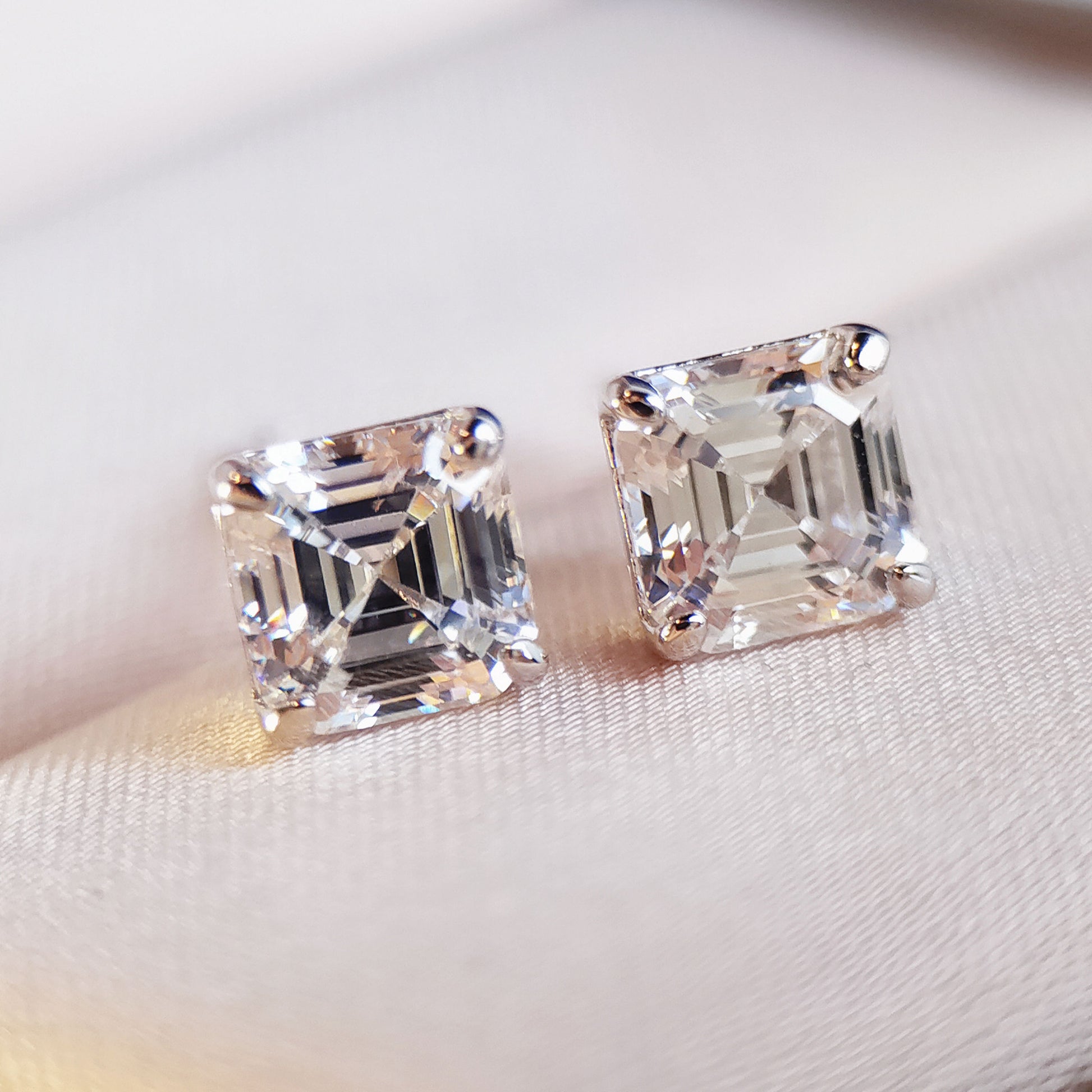 Minimalist Asscher cut Stud Earrings | Silver Earrings