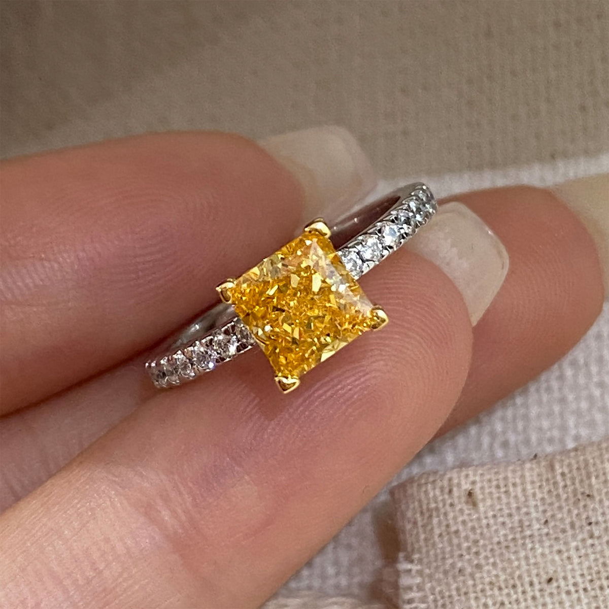 Princess Cut Yellow Gemstone Ring | Silver Ring