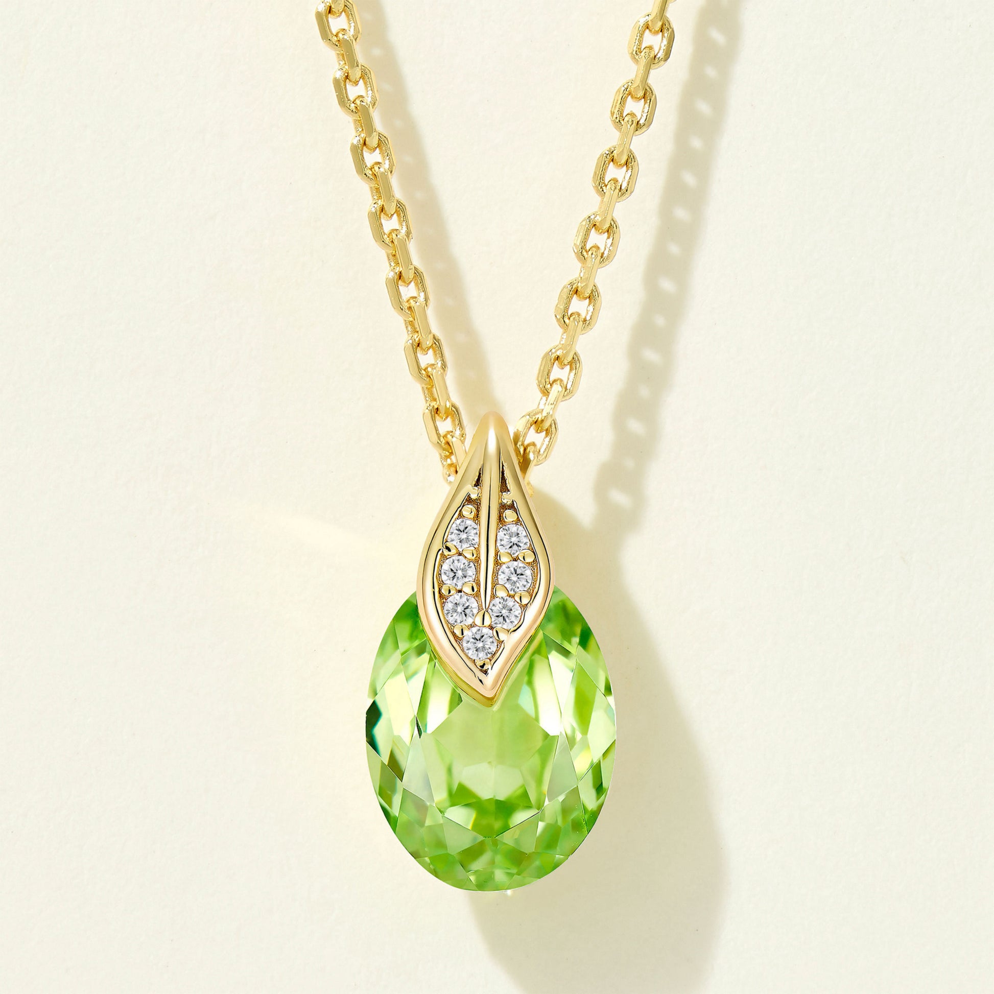 Green Leaf Pear-Cut Necklace | Silver Necklace