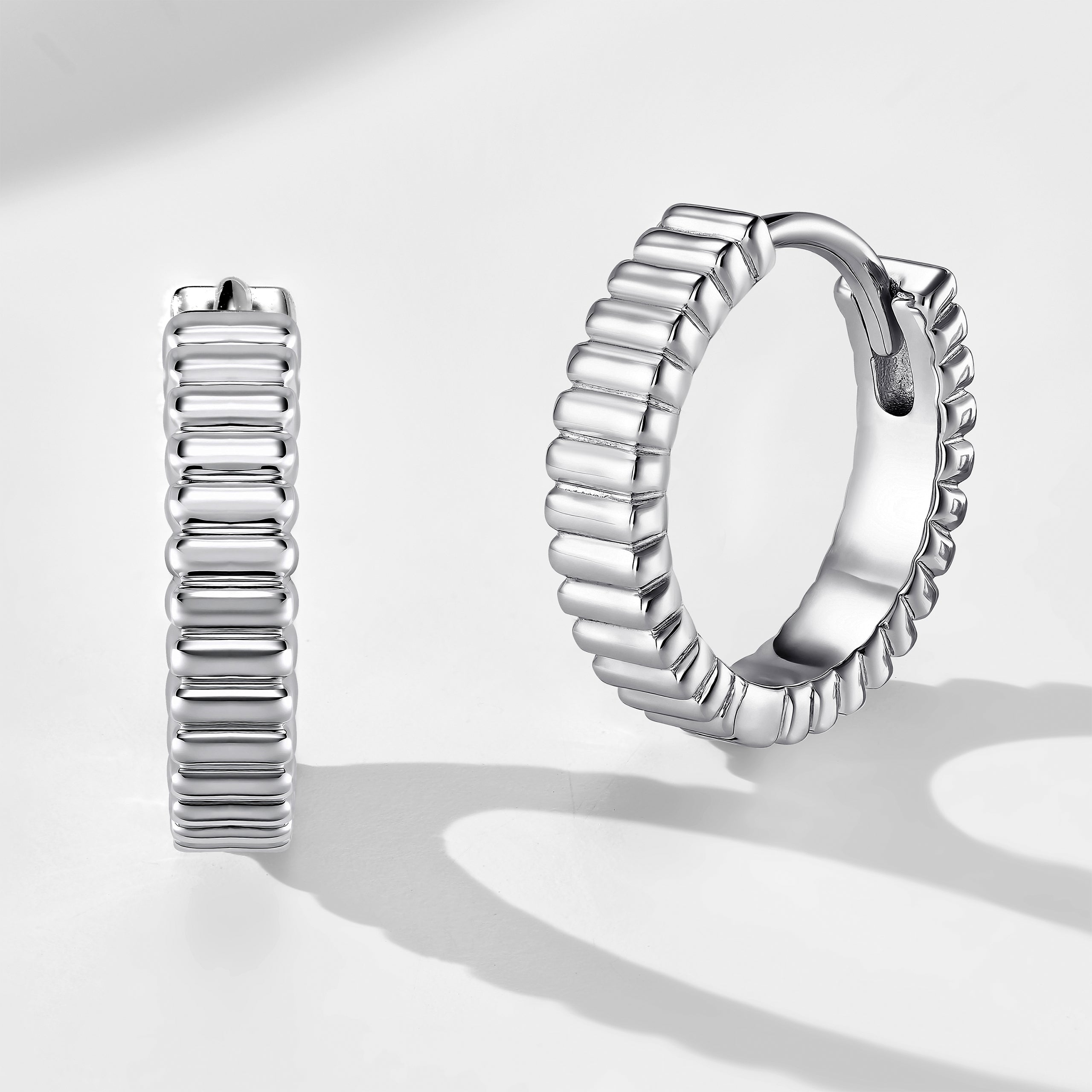 Fluted Ribbed Hoop Earrings | Silver Earrings