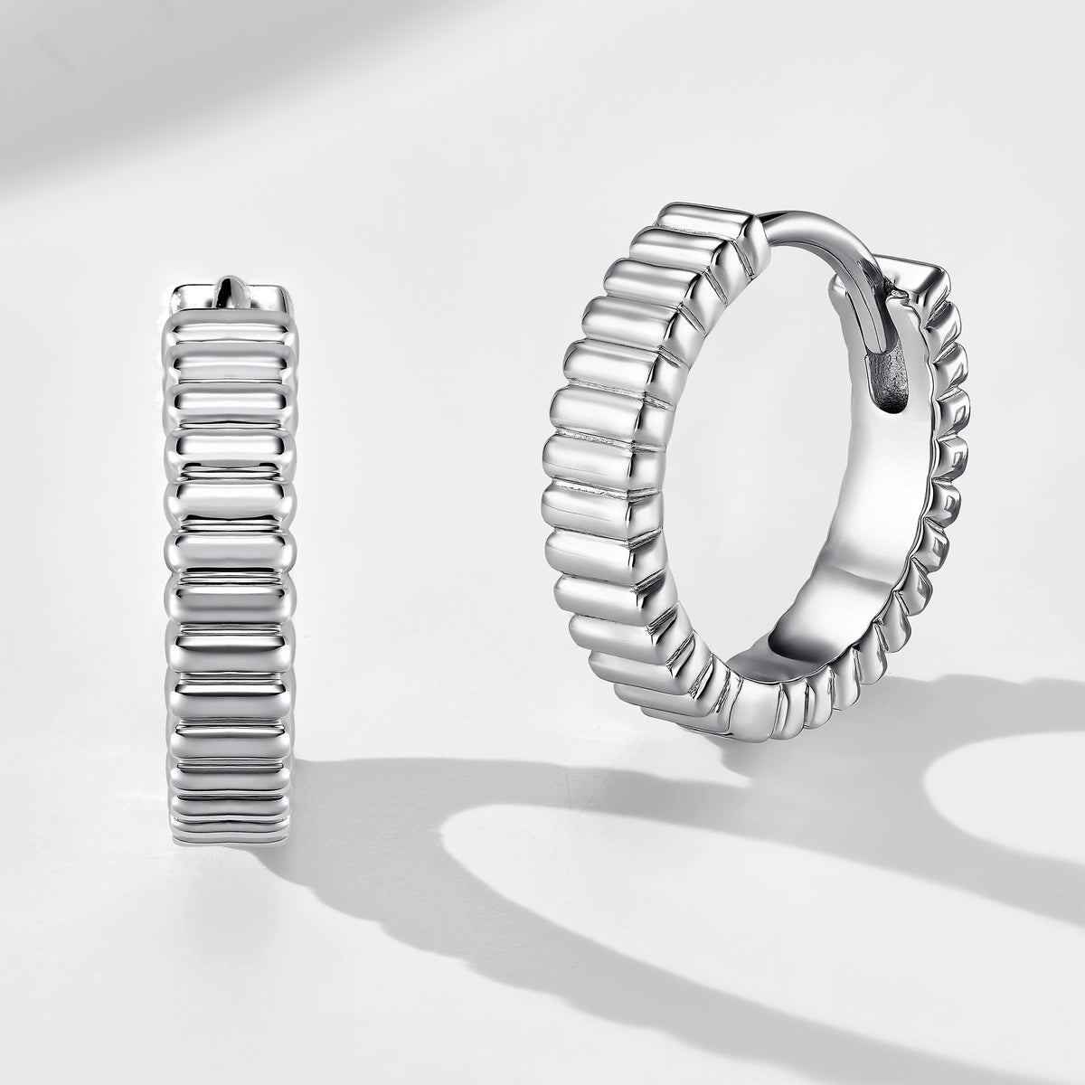 Fluted Ribbed Hoop Earrings | Silver Earrings