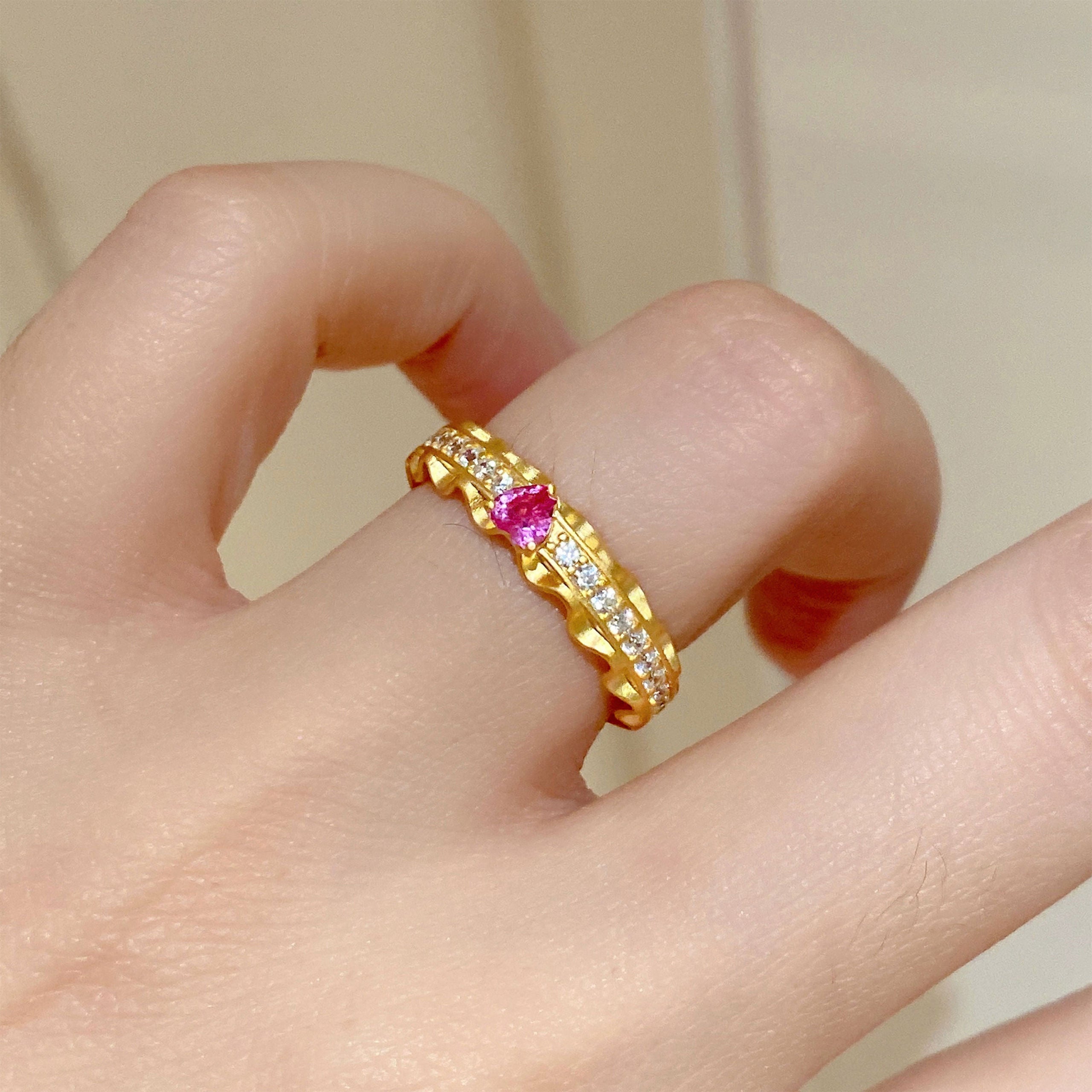 Sweetheart  Pink Heart Zircon Ring | Silver Ring