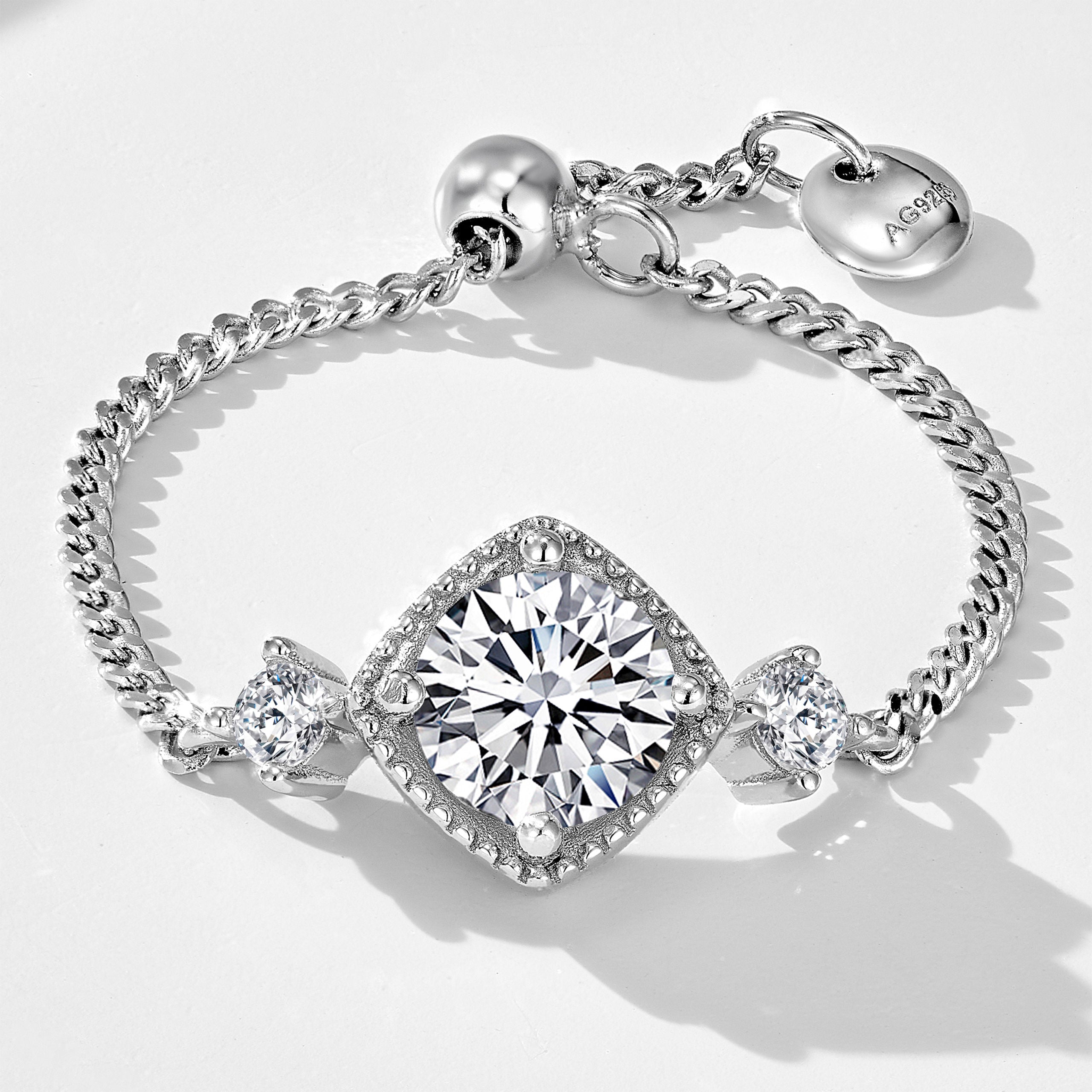 Chic Moissanite Chain Pull Ring | Silver Ring