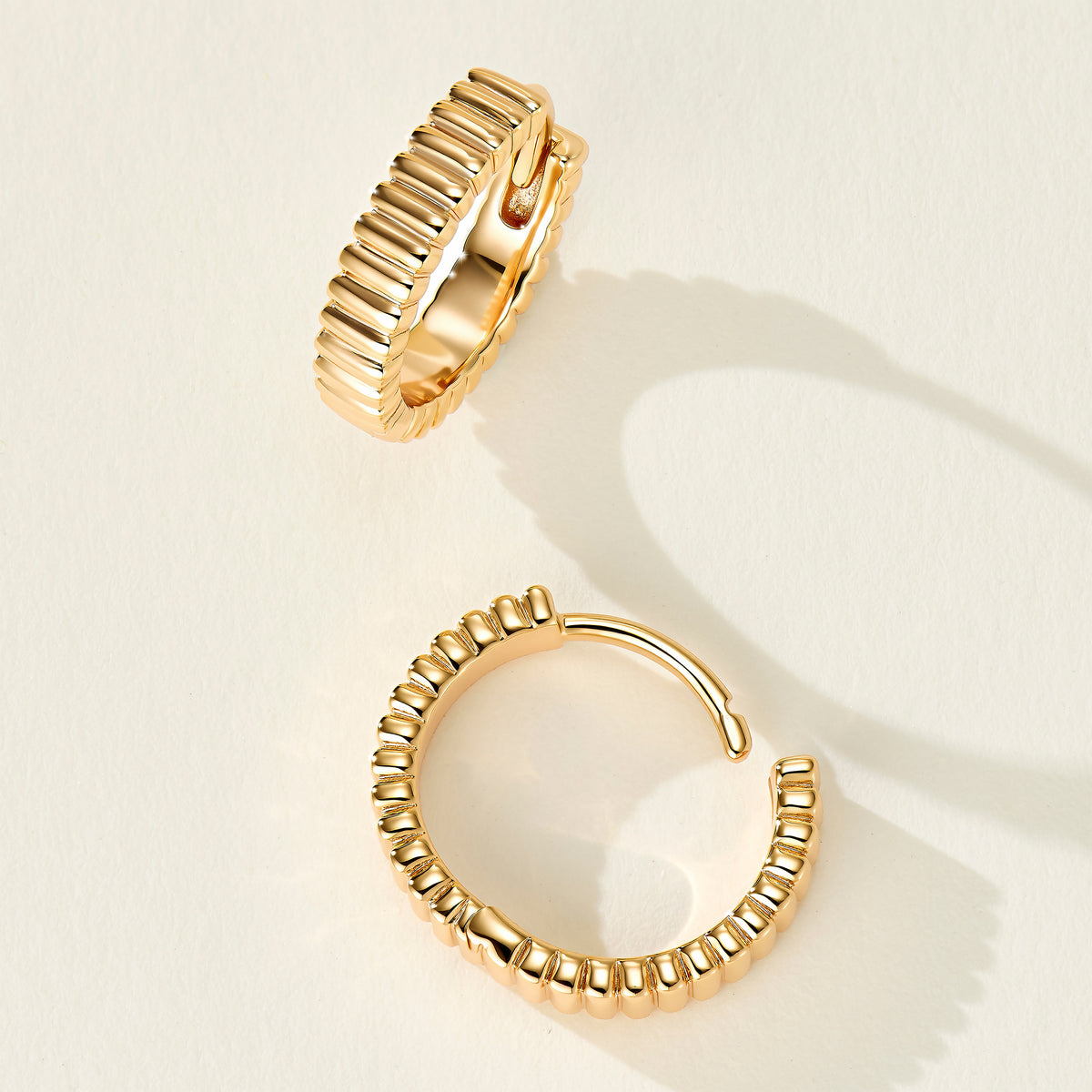 Fluted Ribbed Hoop Earrings | Silver Earrings