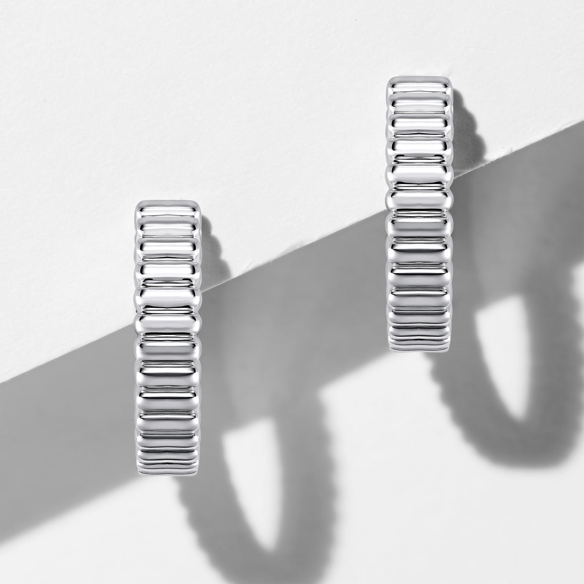 Fluted Ribbed Hoop Earrings | Silver Earrings