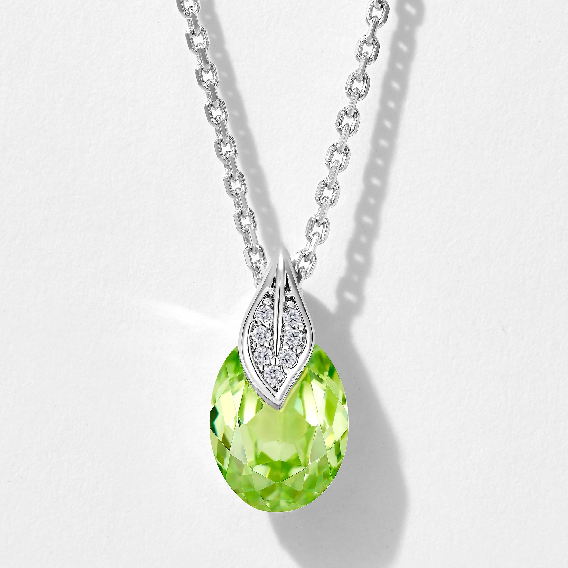 Green Leaf Pear-Cut Necklace | Silver Necklace