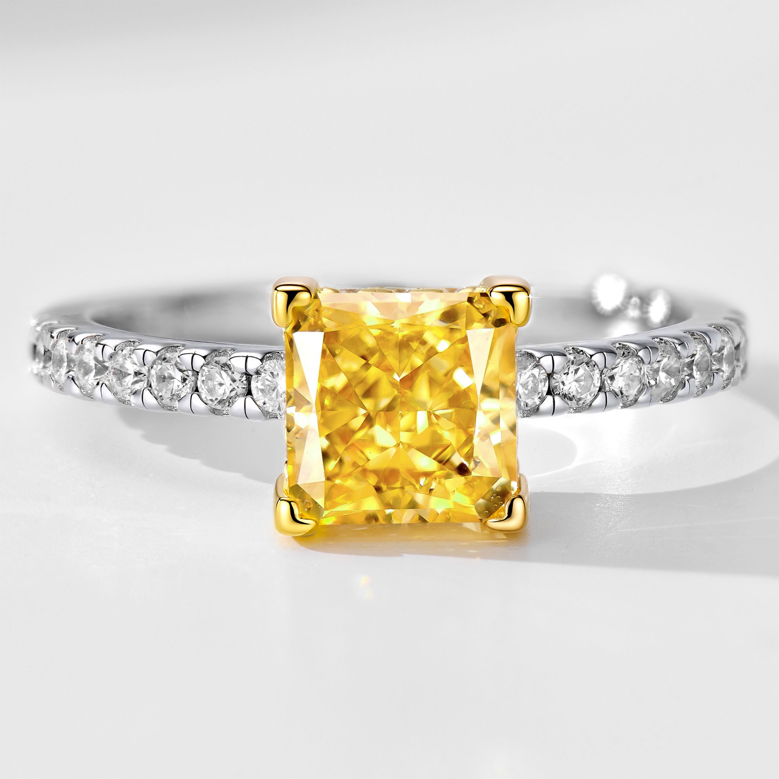 Princess Cut Yellow Gemstone Ring | Silver Ring