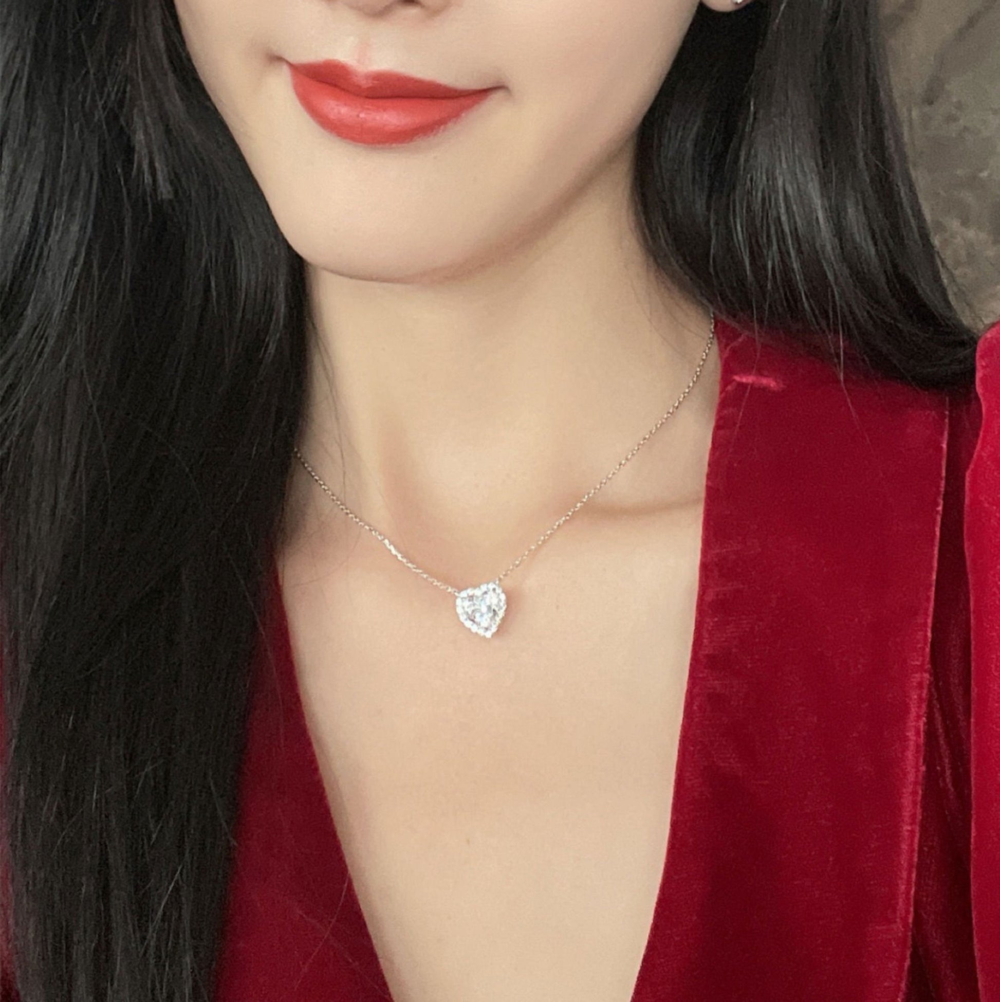 Heart-Shaped Micropavé Pendant | Silver Necklace