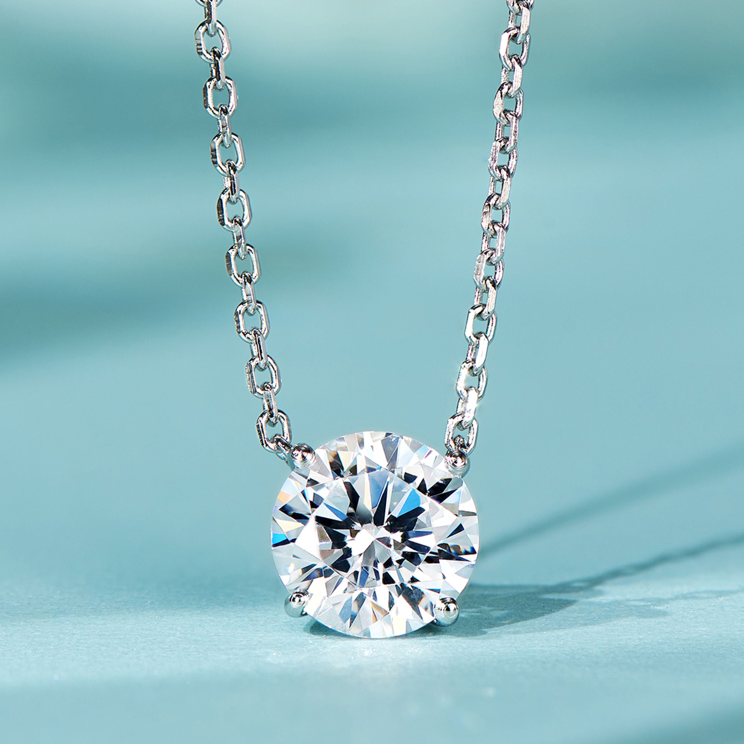 Simple Four-Prong Solitaire Pendant | Silver Necklace
