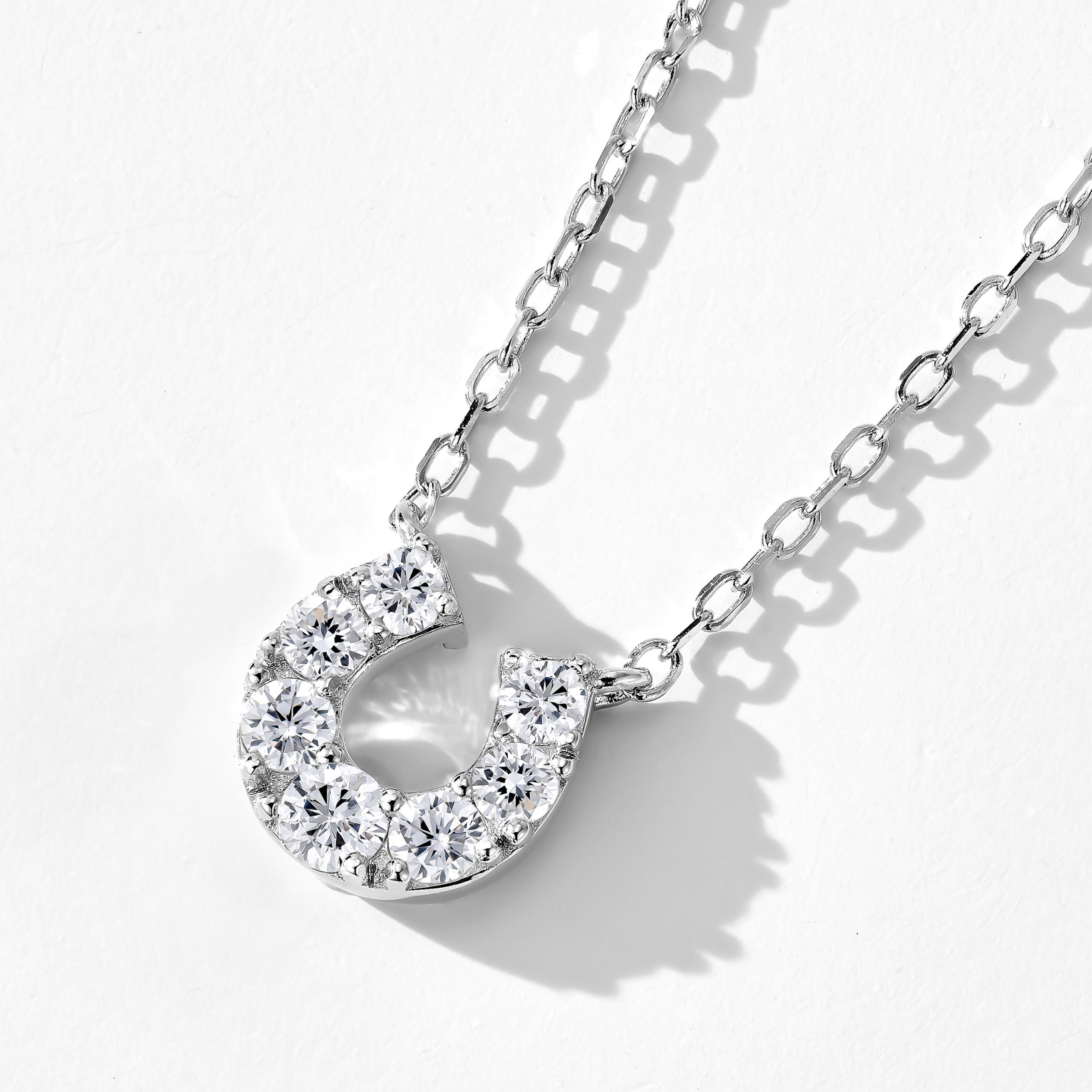 Lab Grown Diamond U Shaped Pendant | Silver Necklace