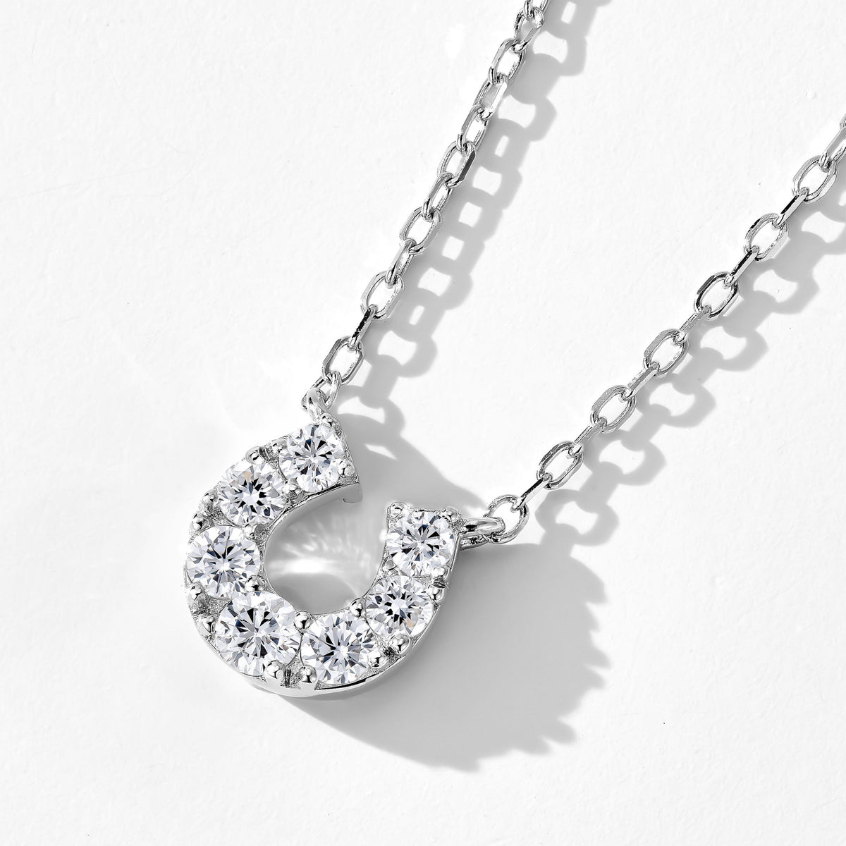 Lab Grown Diamond U Shaped Pendant | Silver Necklace