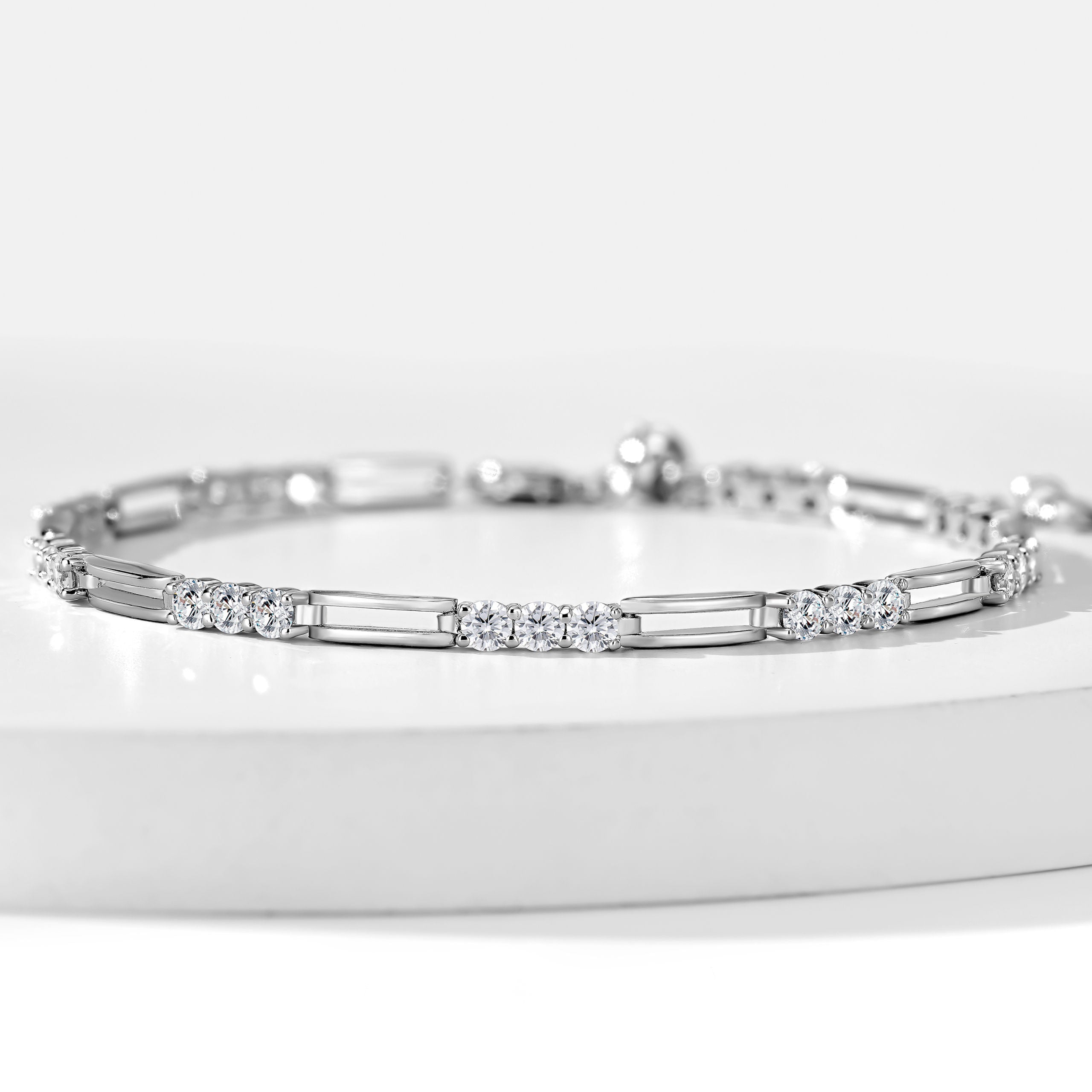 Lab Grown Diamond Three Stone Bar Bracelet  | Silver Bracelet