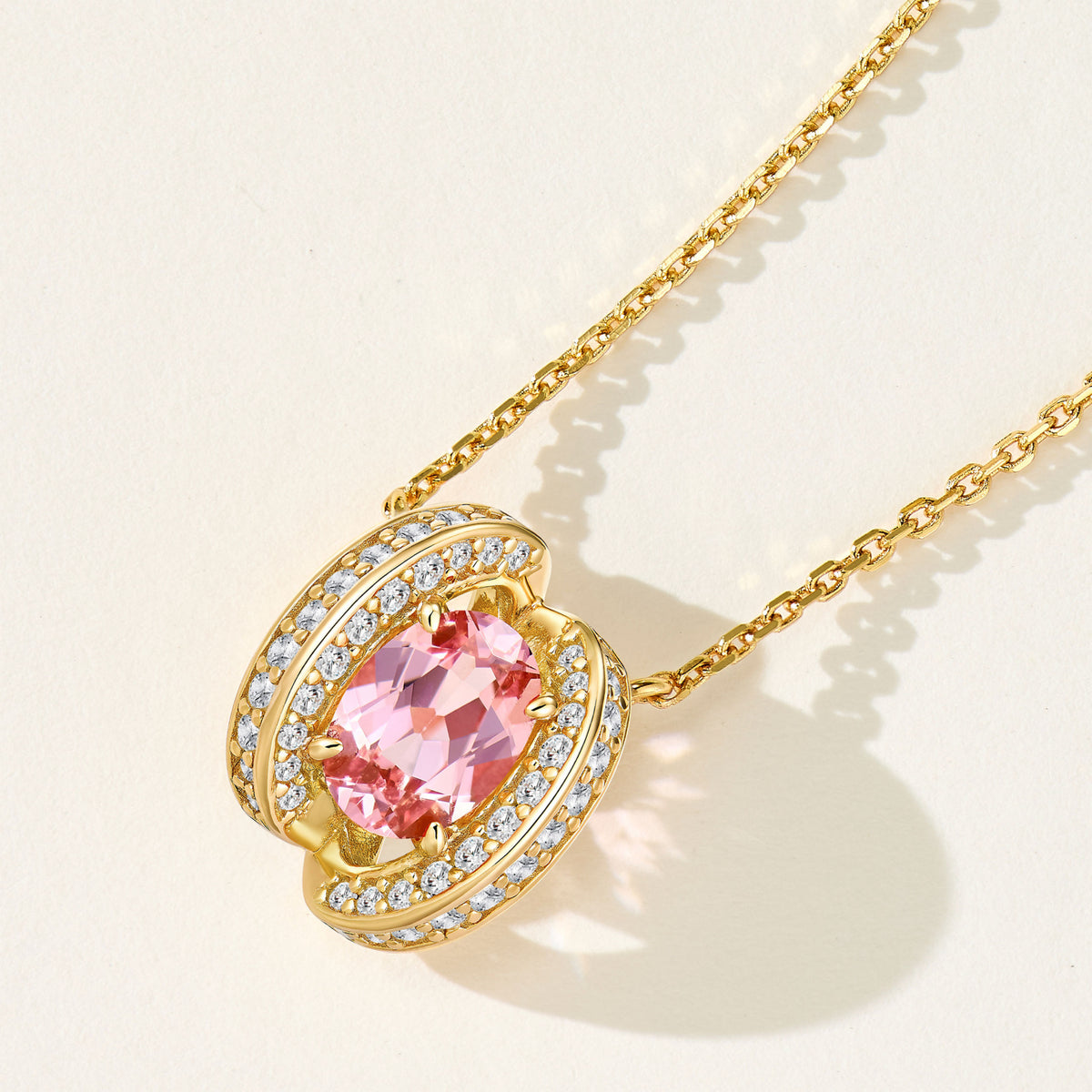 Lab-Grown Padparadscha Oval Necklace | Silver Necklace