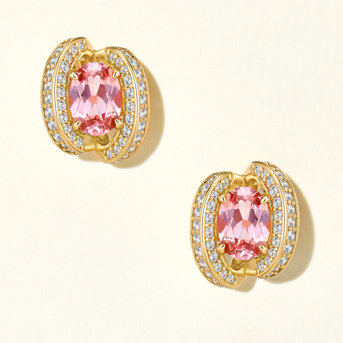 Lab-Grown Padparadscha Oval Stud Earrings | Silver Earrings