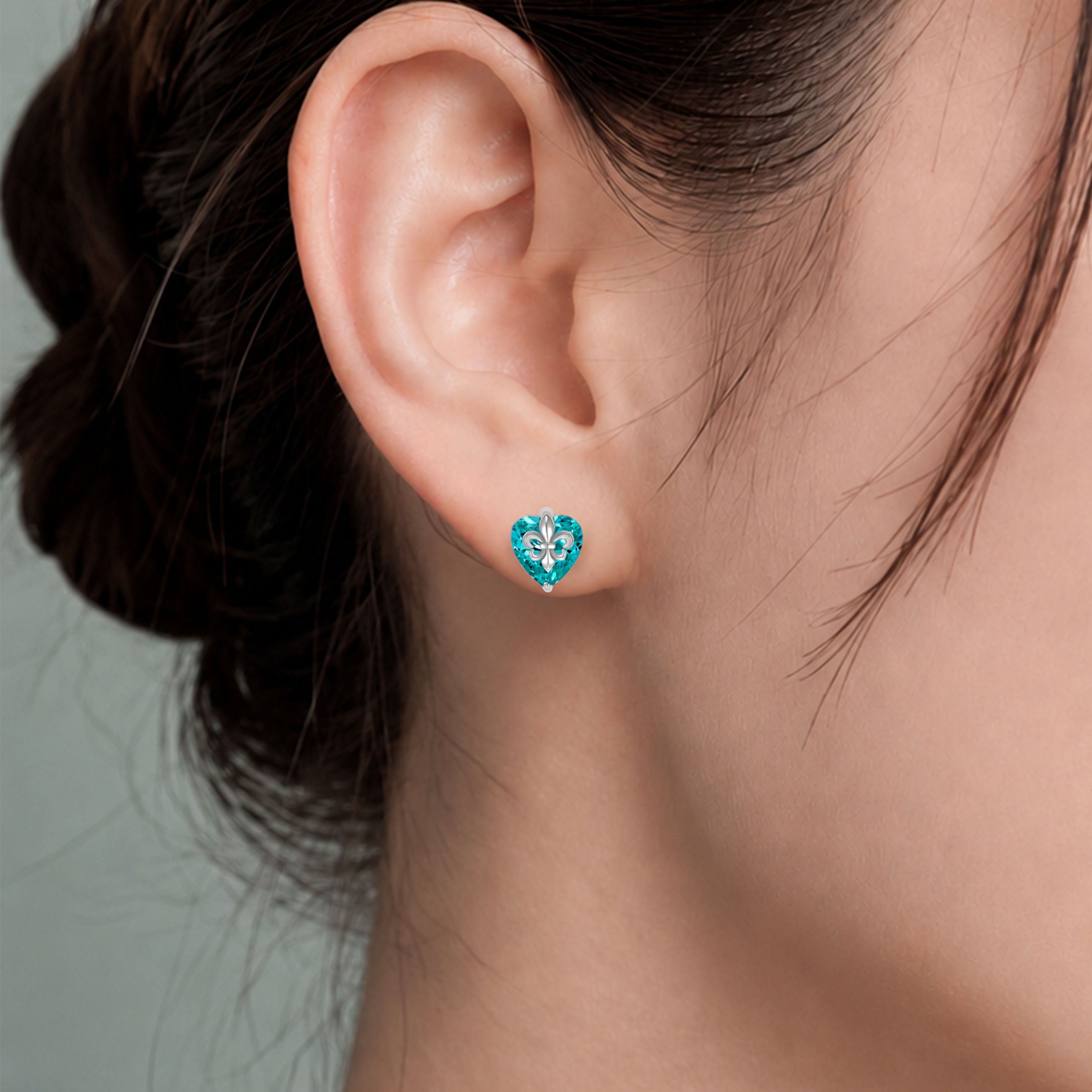 Paraiba Iris Flower Heart  Earrings | Silver Earrings