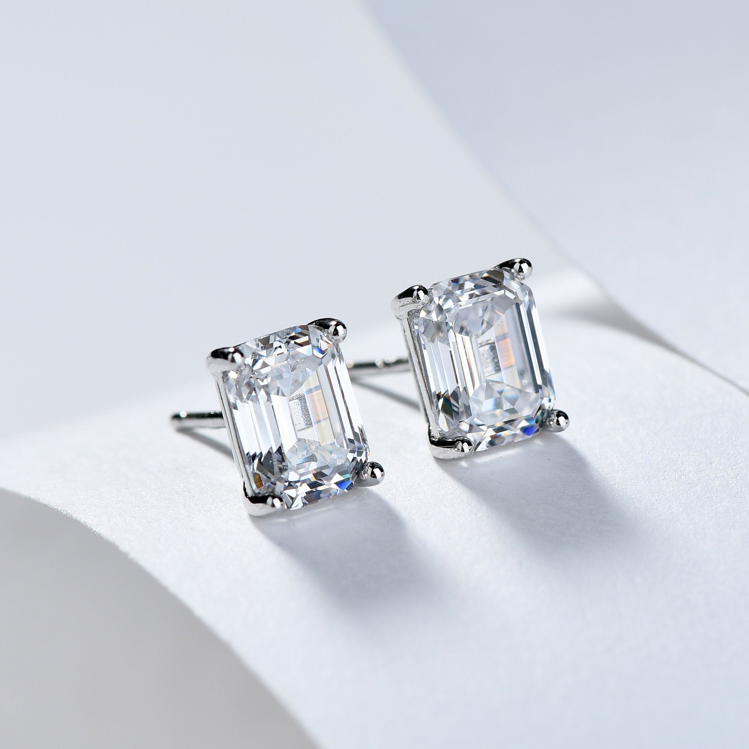 Ins Style Asscher Cut Stud Earrings | Silver Earrings