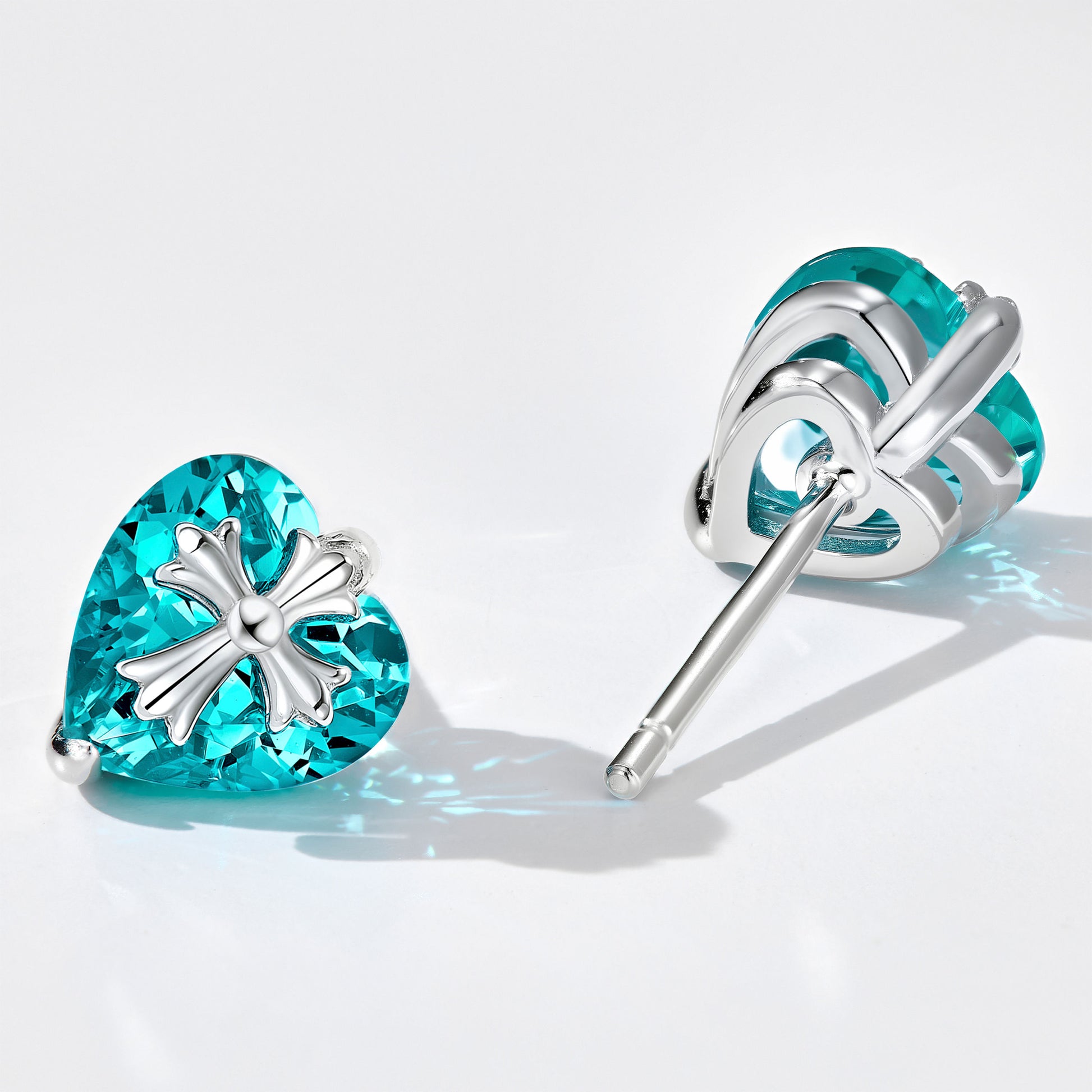 Paraiba Cross Heart  Earrings | Silver Earrings