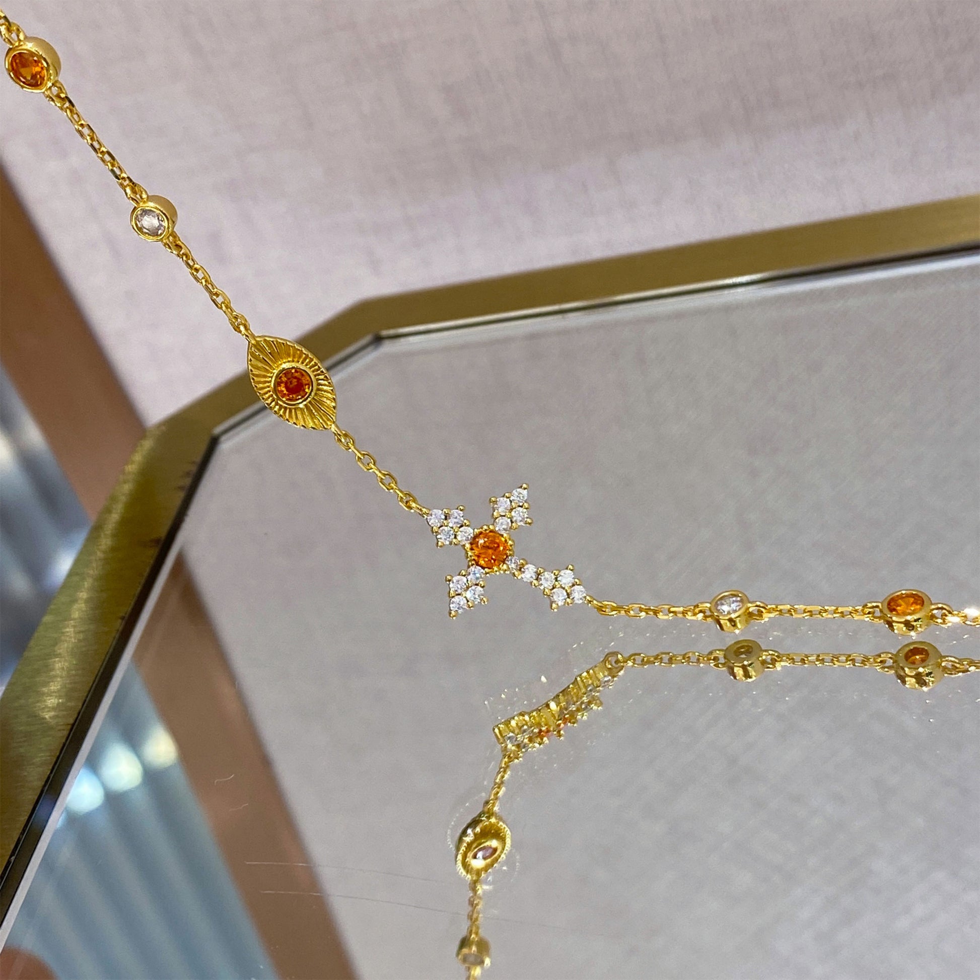 Orange Cross Bracelet | Silver Bracelet
