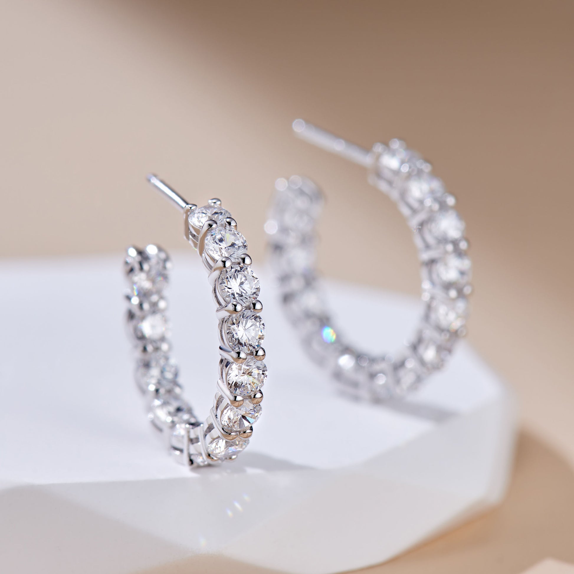Stylish Zirconia Hoop Earrings| Silver Earrings
