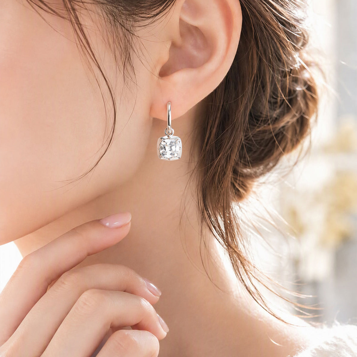 Old Mine Cut Cushion Drop  Earrings｜Silver Earrings