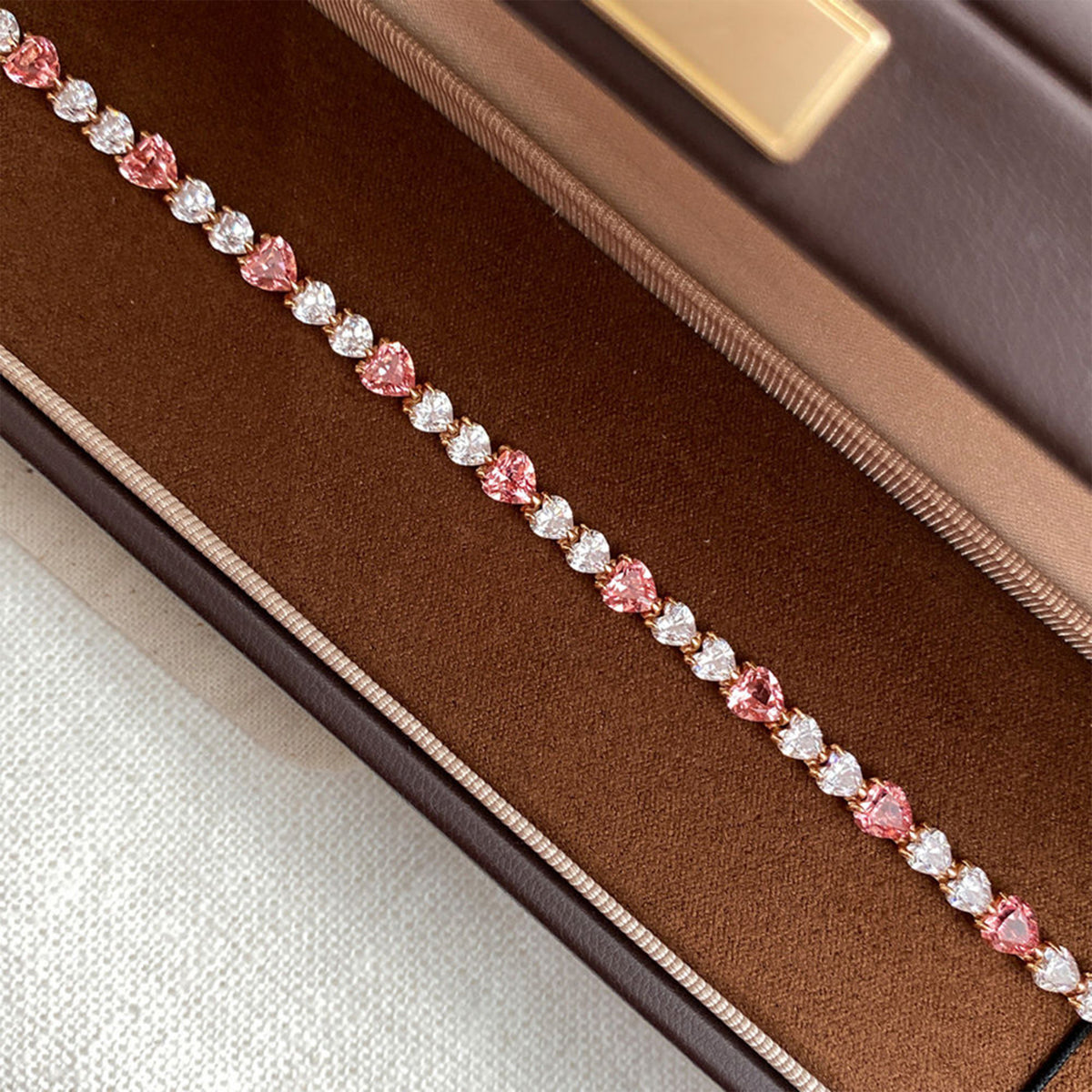 Lab Grown Padparadscha Heart Bracelet ｜Silver Bracelet