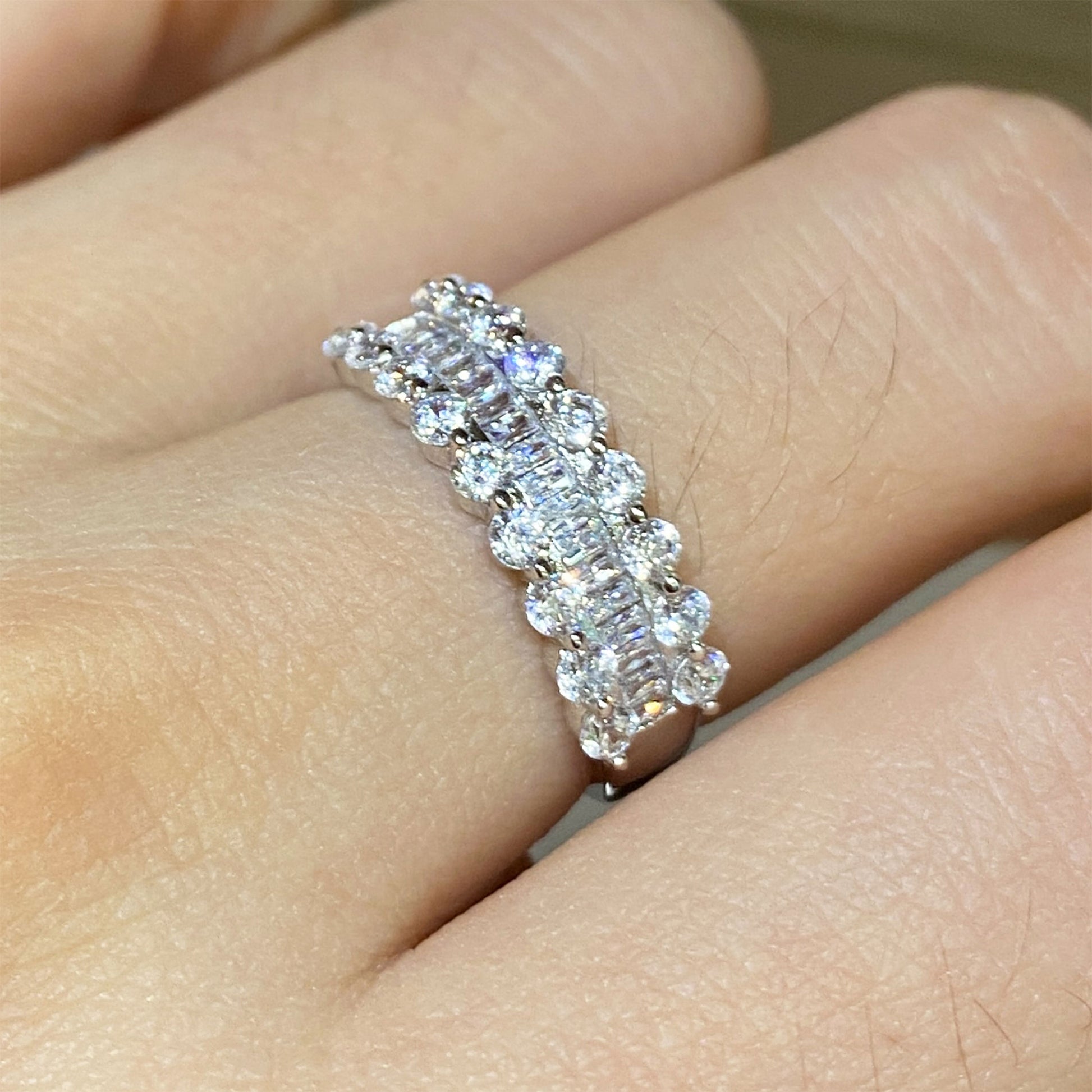 Sparkling T-Cut Half-Hoop Ring | Silver Ring