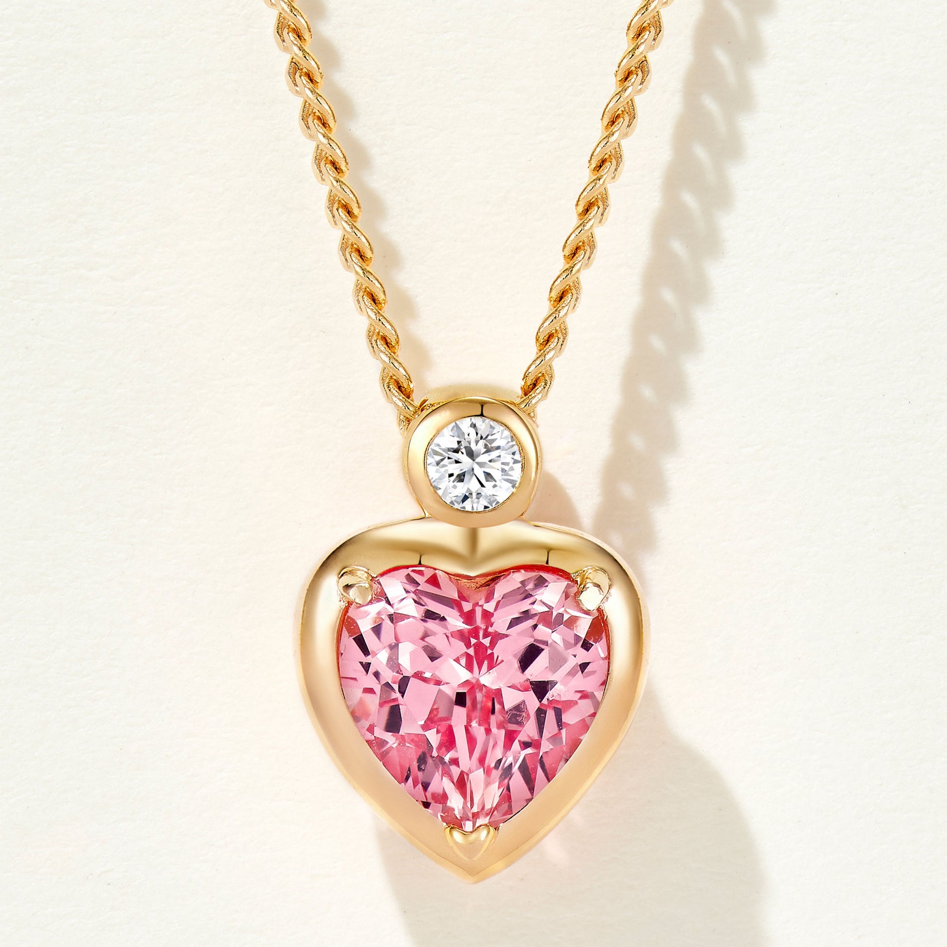 Padparadscha Bezel Heart Necklace｜Silver Necklace