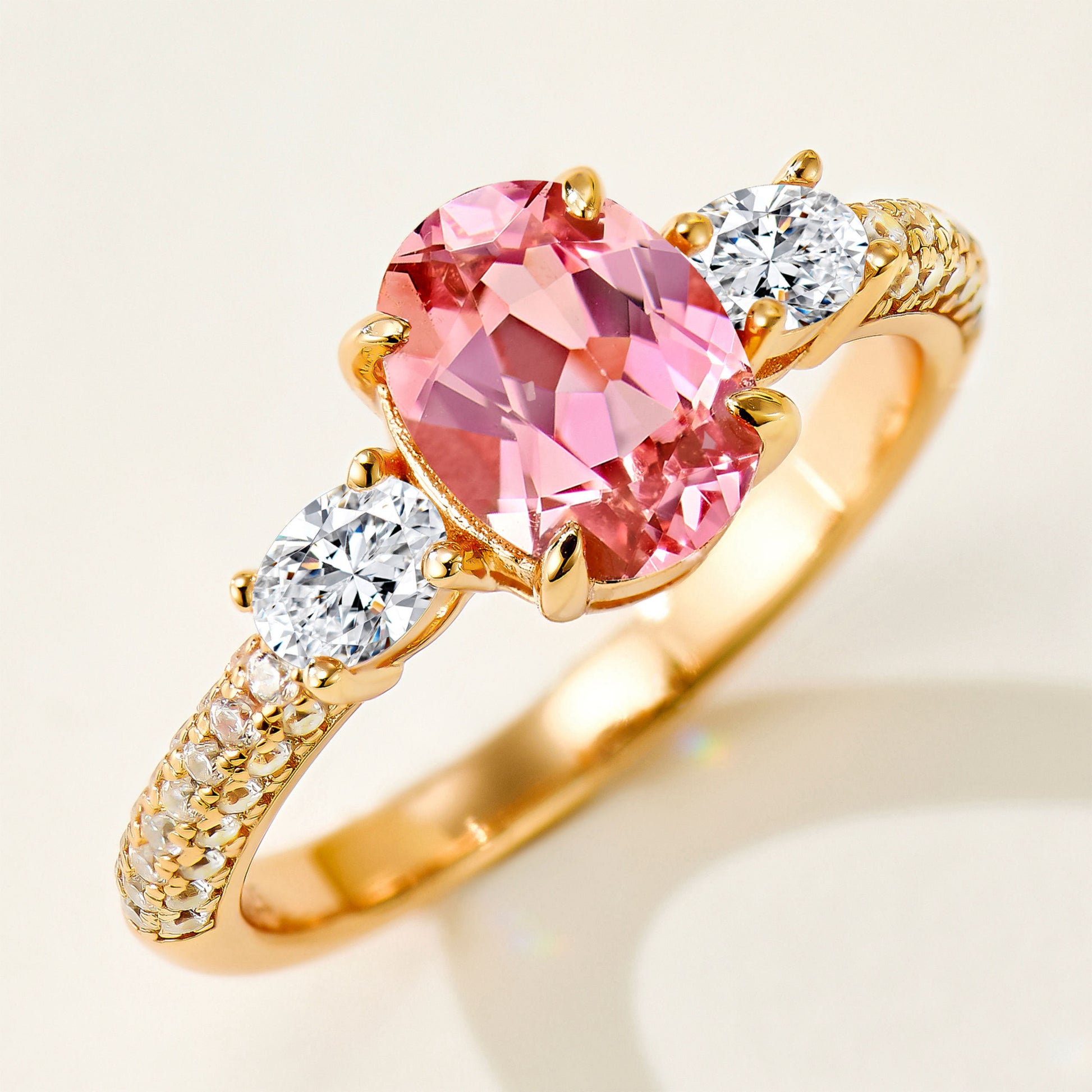 Padparadscha Pink Gem Oval Cut Ring | Silver  Ring