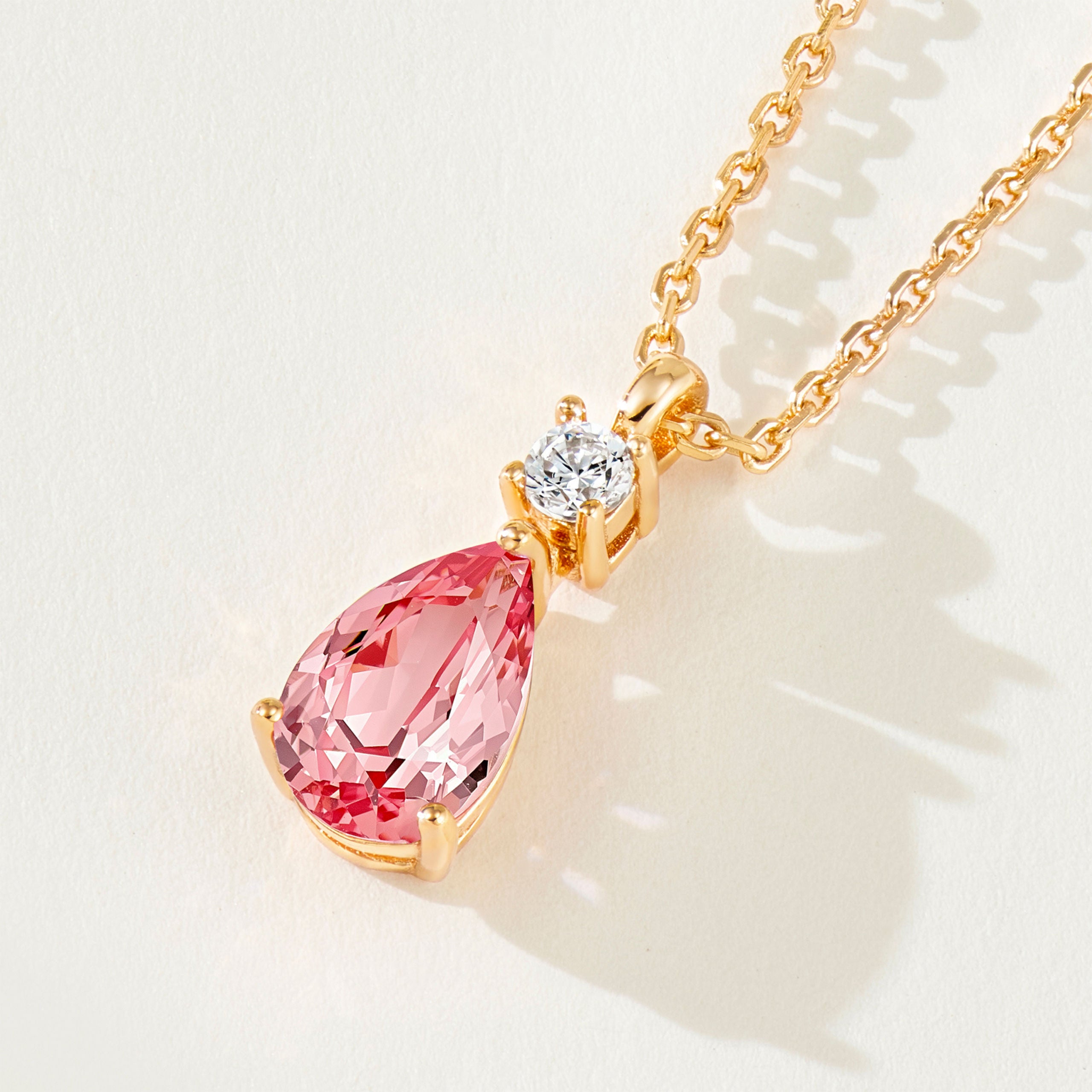 Lab-Grown Padparadscha Teardrop Necklace｜Silver Necklace