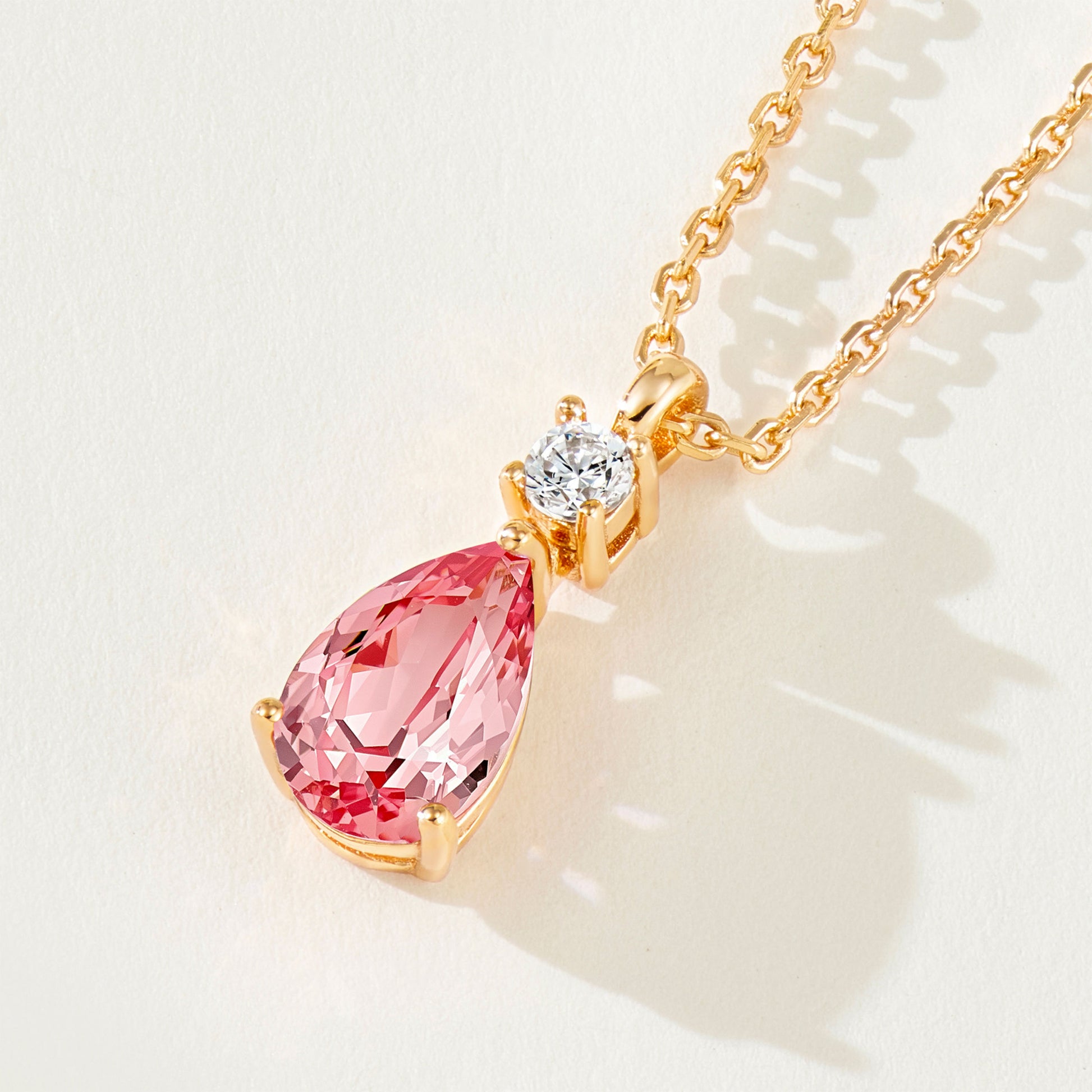 Lab-Grown Padparadscha Teardrop Necklace｜Silver Necklace