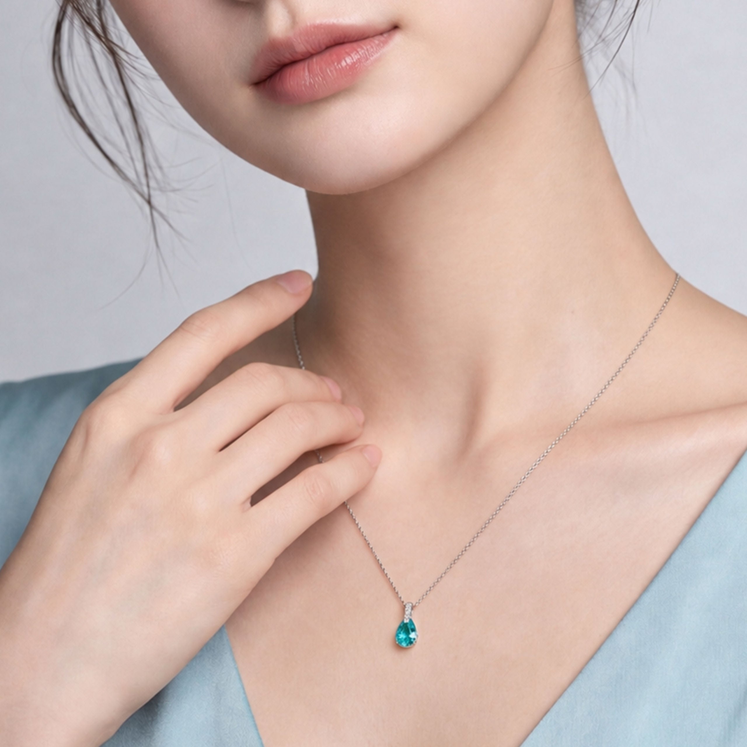Paraiba Pear-Cut Necklace | Silver Necklace