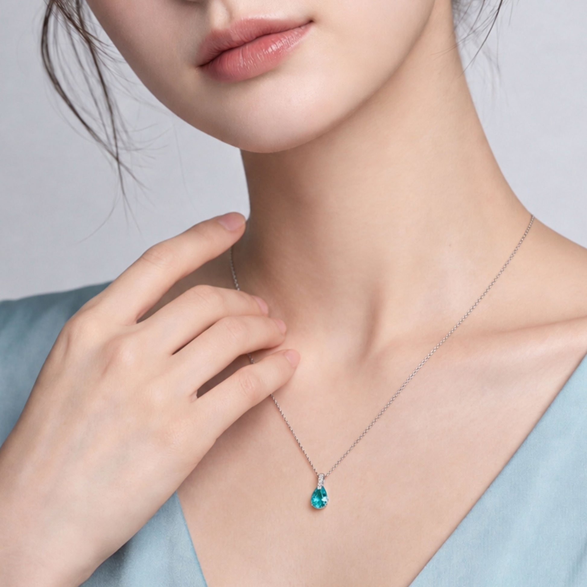 Paraiba Pear-Cut Necklace | Silver Necklace