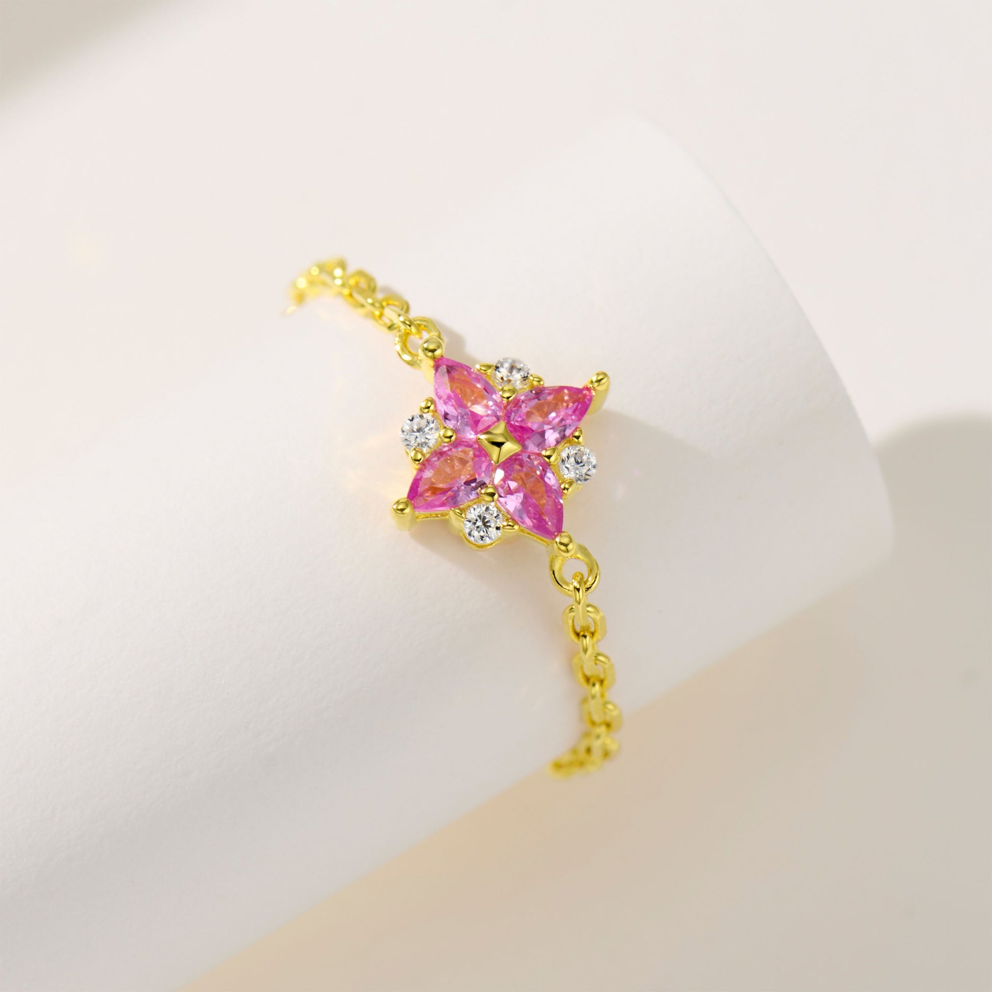 Pink Gemstone Pull-Chain Adjustable Ring｜Silver Ring