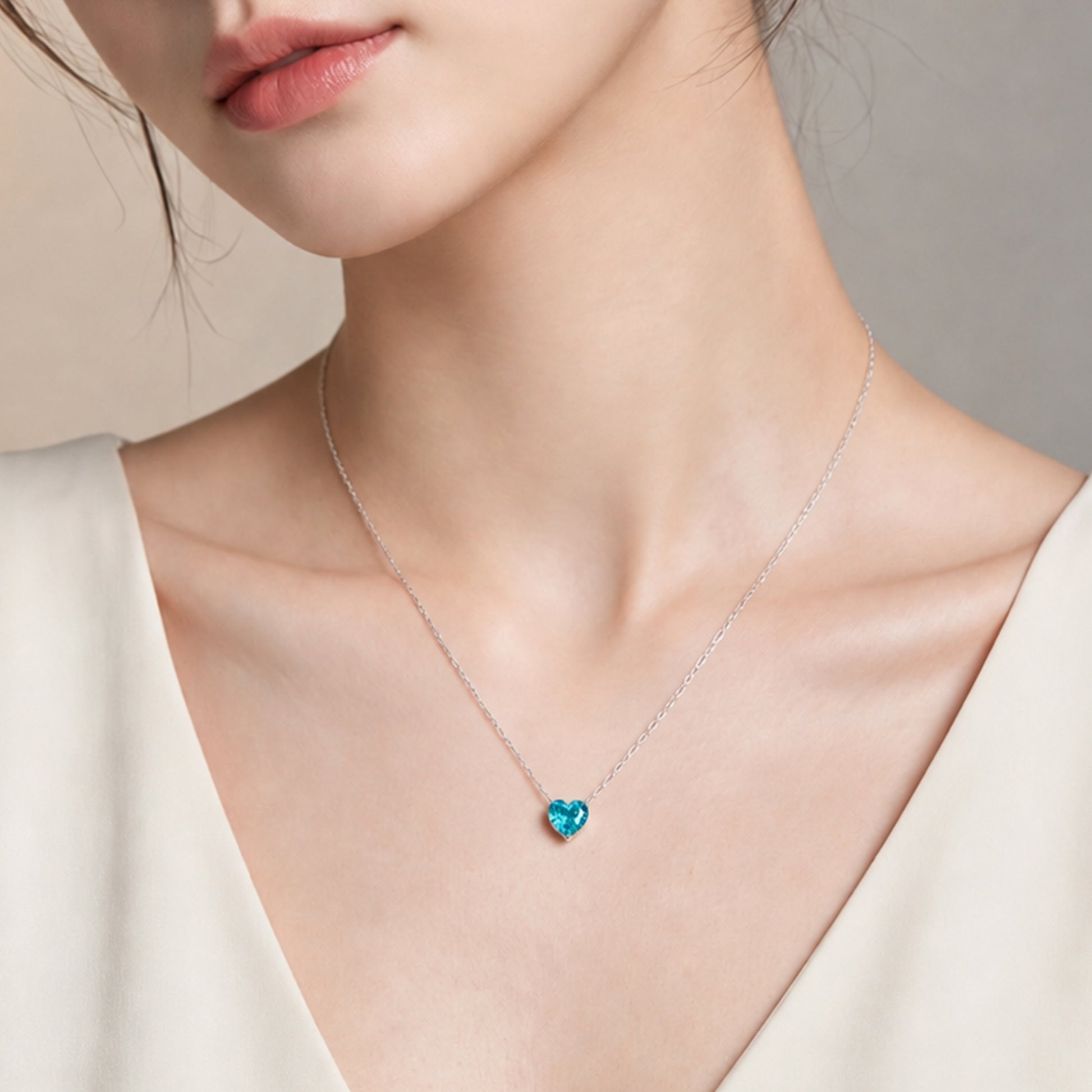 Blue Gemstone Heart Necklace | Silver Necklace