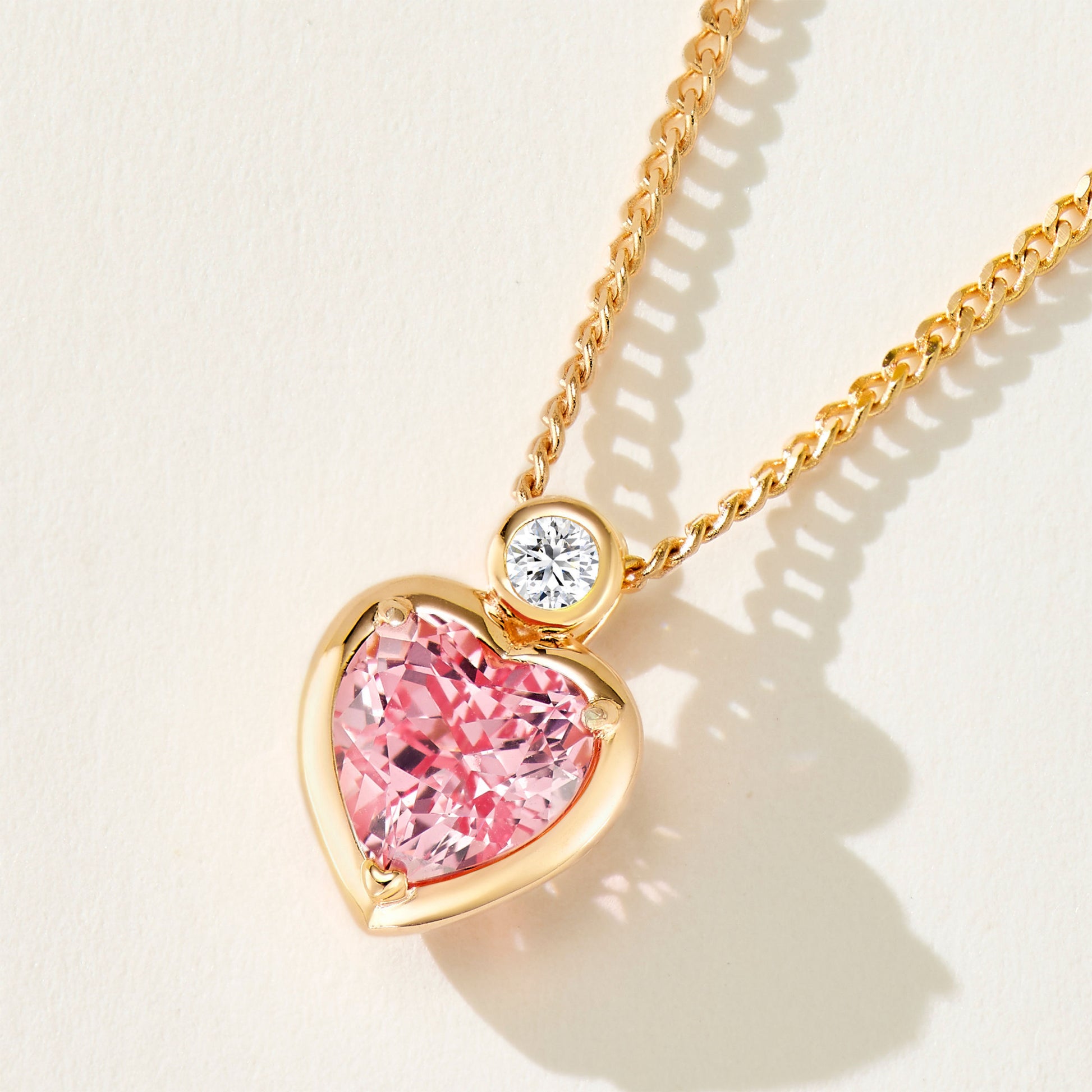 Padparadscha Bezel Heart Necklace｜Silver Necklace
