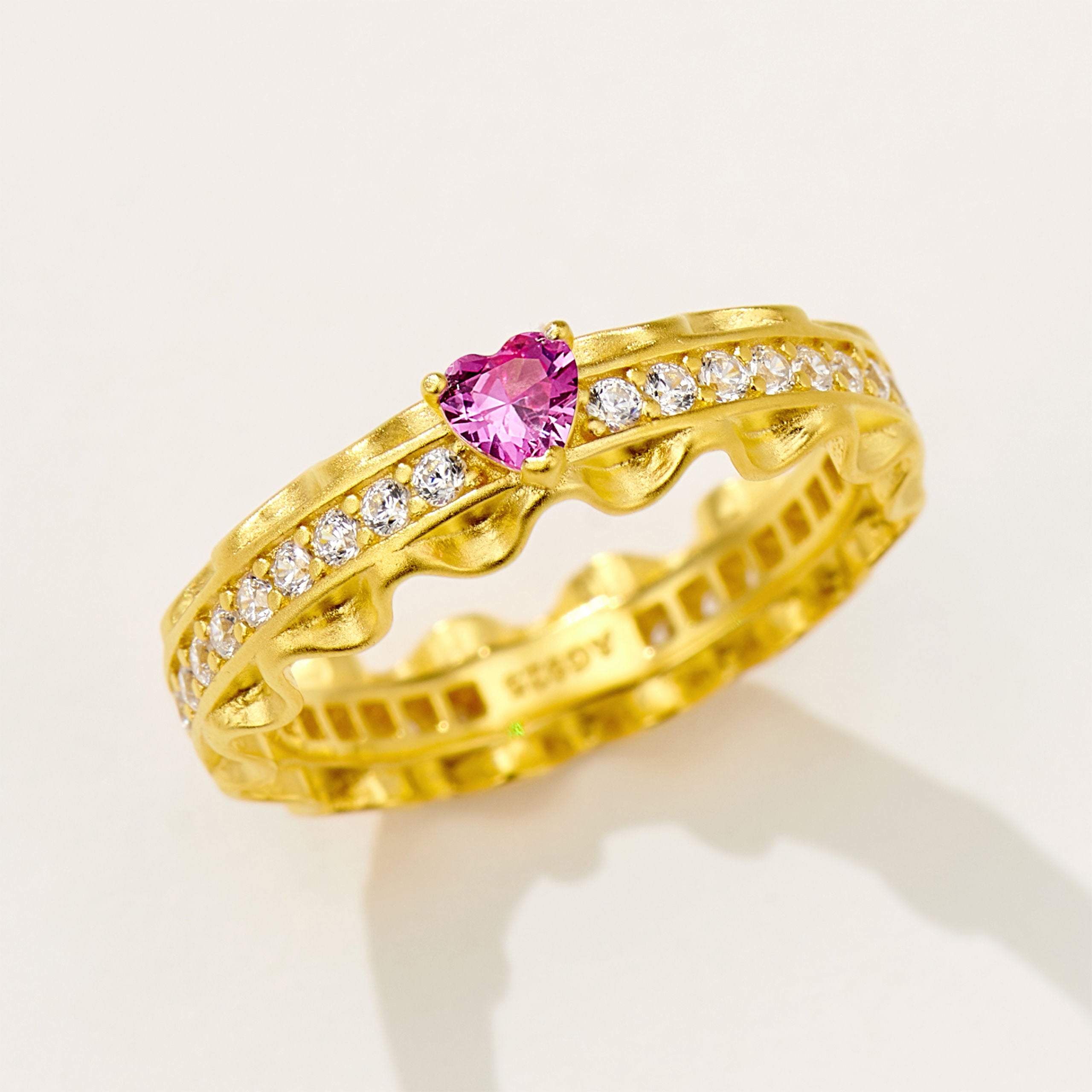 Sweetheart  Pink Heart Zircon Ring | Silver Ring