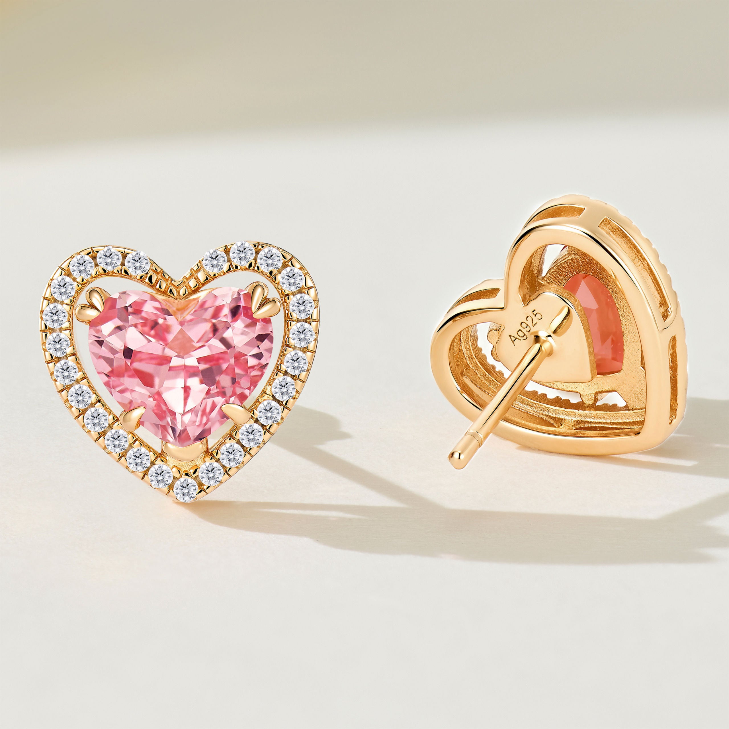 Lab-Grown Padparadscha Heart Stud Earrings | Silver Earrings