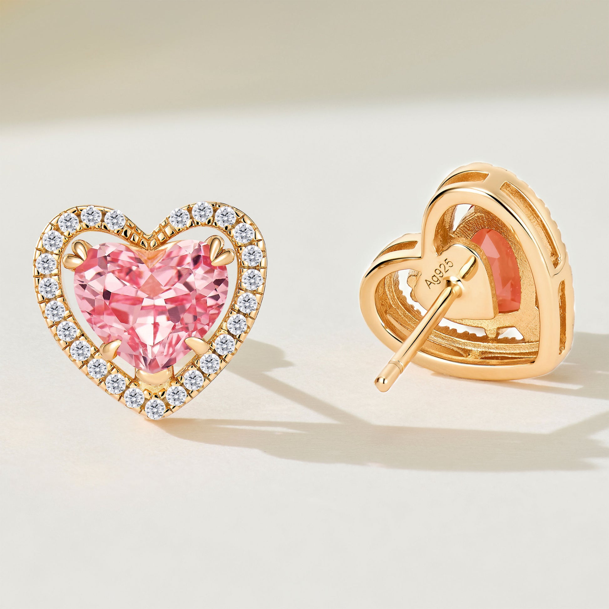 Lab-Grown Padparadscha Heart Stud Earrings | Silver Earrings