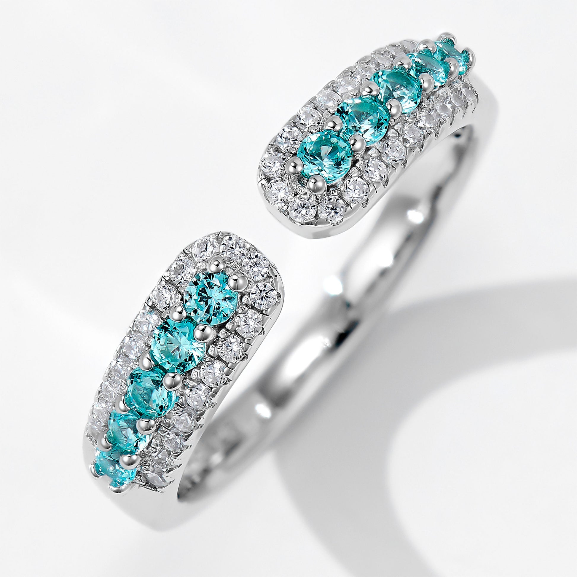 Half Gemstone Open Row Ring| Silver Ring