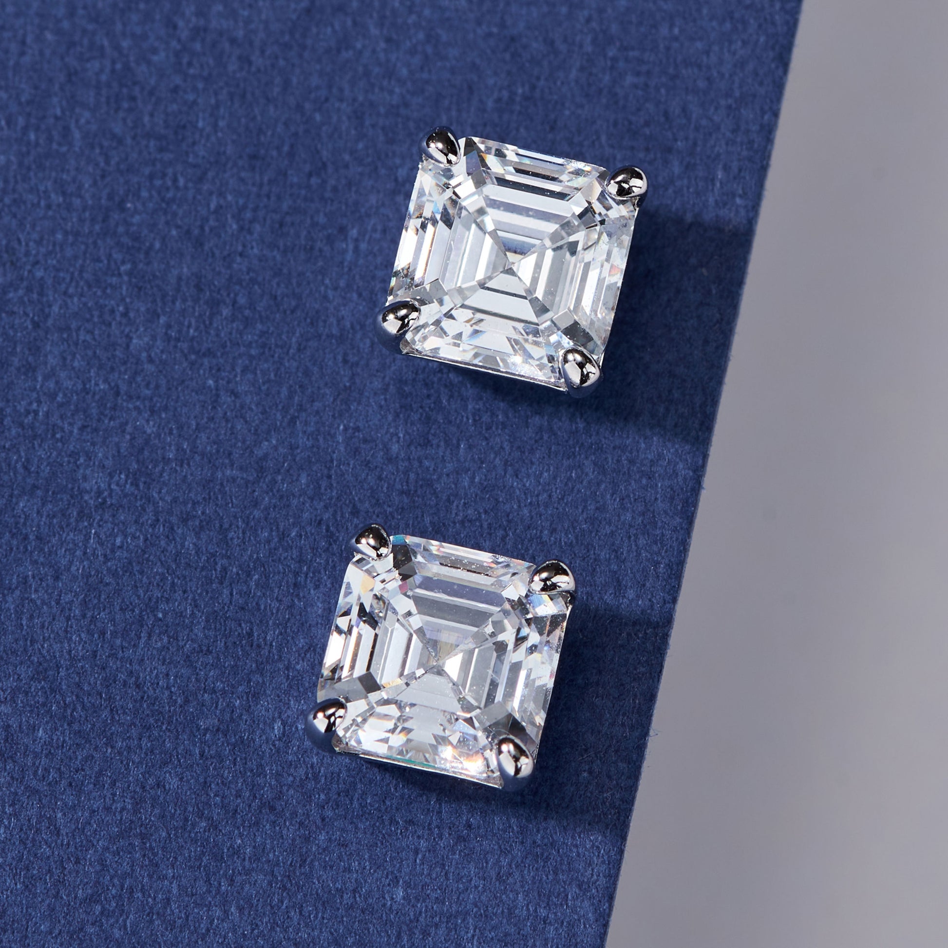 Minimalist Asscher cut Stud Earrings | Silver Earrings